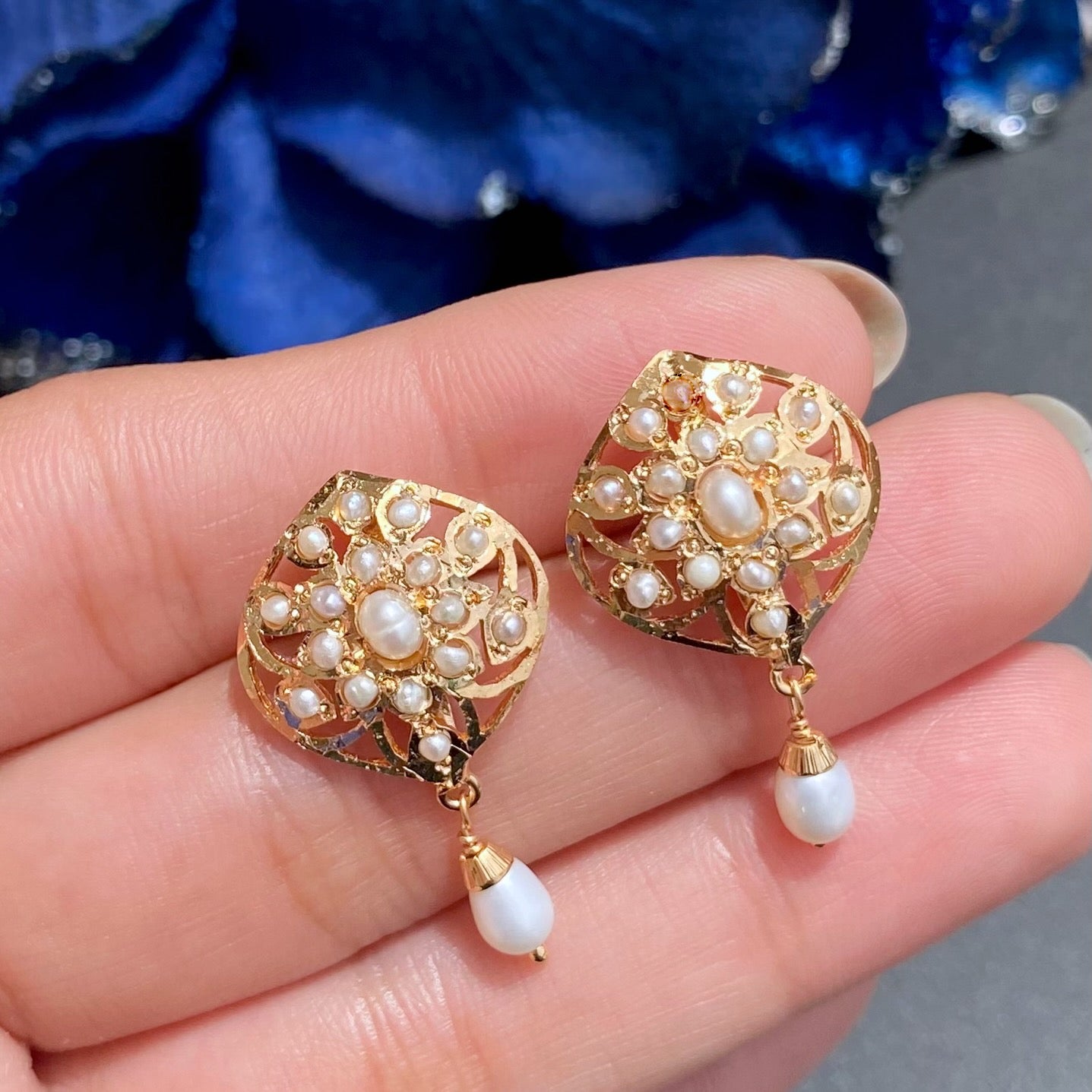 Cute Pearl Stud Earrings | Gold Plated Indian Jadau Jewelry on Silver ER 789