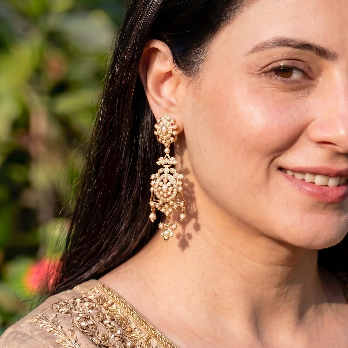 Long Pearl Earrings | Indo Western Design | Gold Plated on 925 Silver ER 745