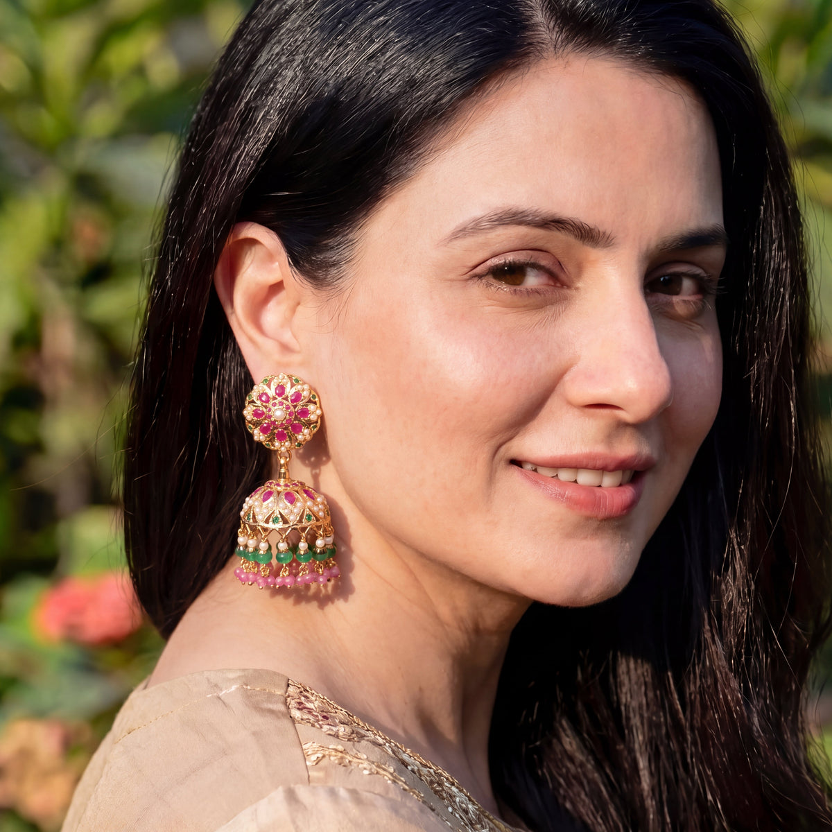Statement Jadau Jhumka | Gold Plated on Sterling Silver ER 747