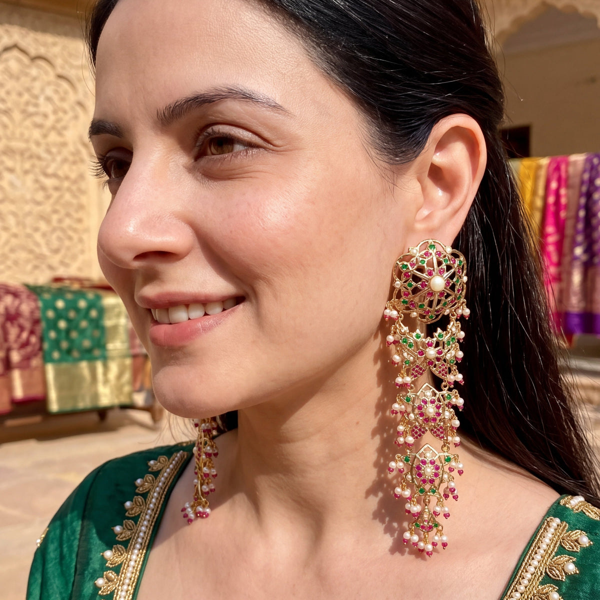 Statement Jadau Danglers | Gold Plated on 925 Silver ER 739