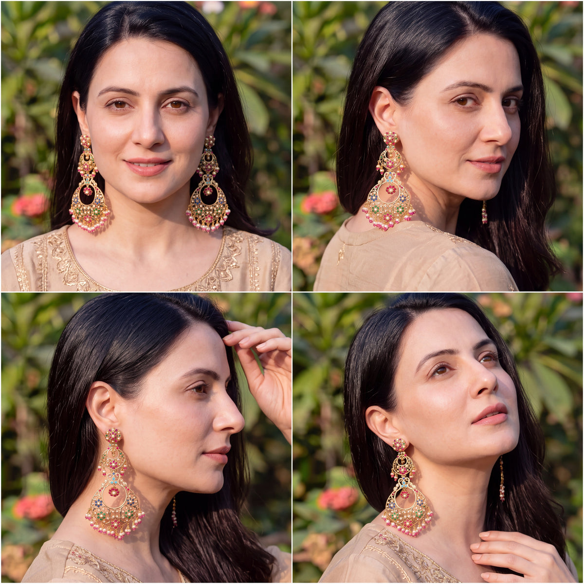 Multicolour Pearl Chandbali Dangler Earrings ER 770