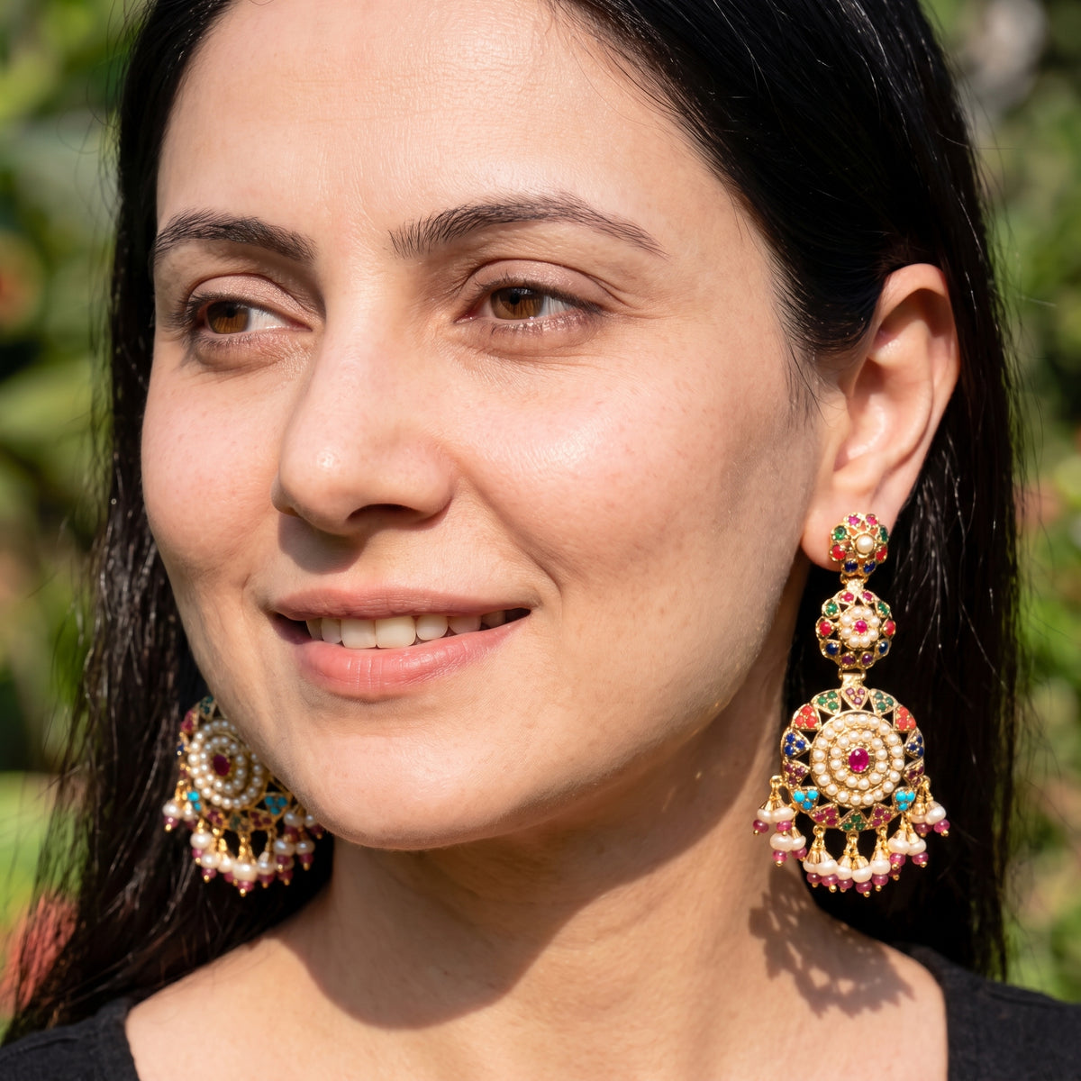 Multicoloured Jadau Danglers | Punjabi Jewery on 925 Silver with Gold Plating ER 775