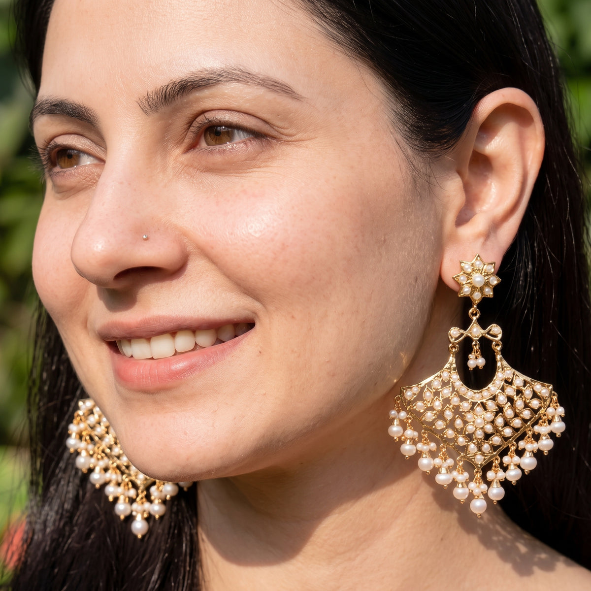 Pearl Jadau Chandbali Earrings in Gold-Plated Silver ER 791