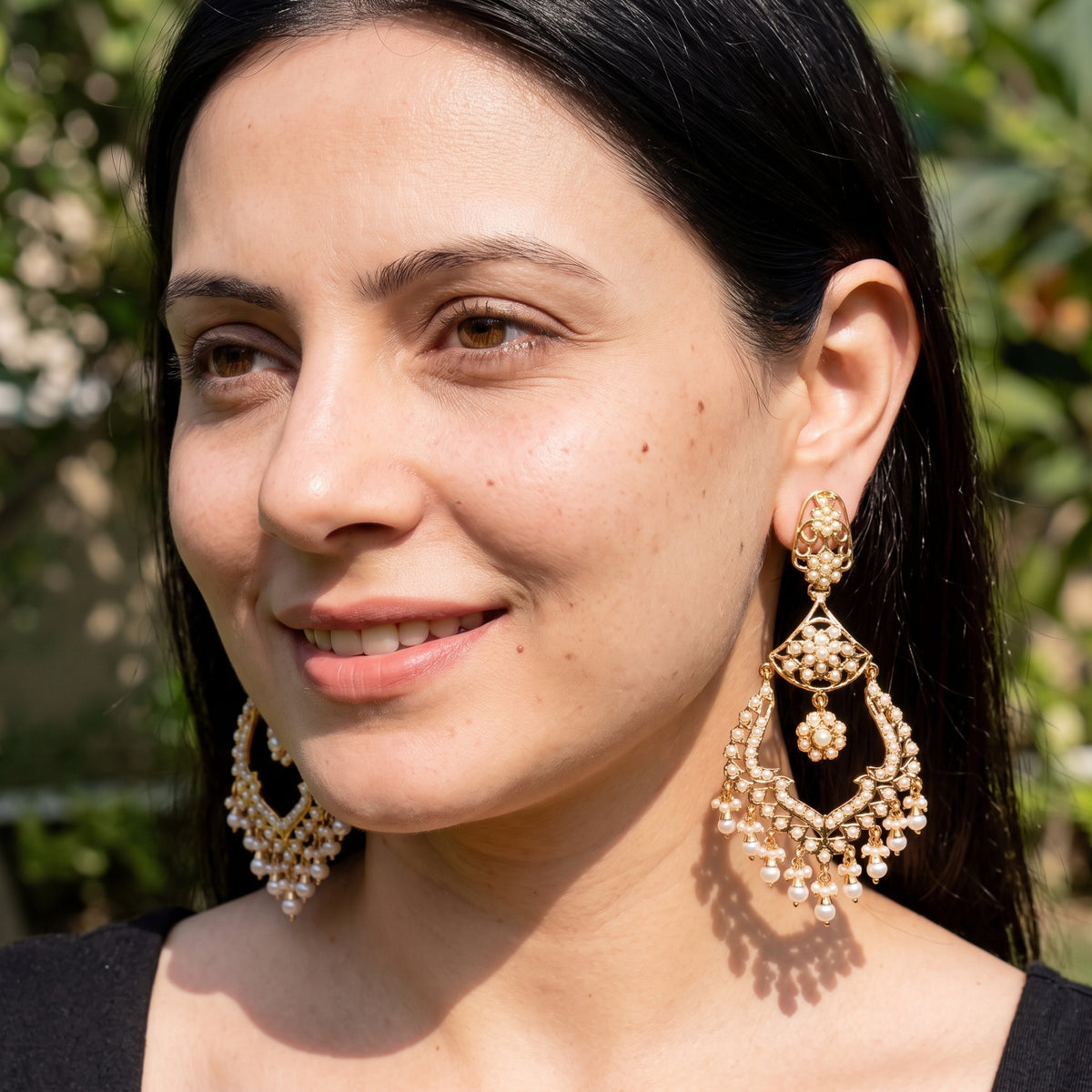 Long Chandbali Styled Jadau Earrings | 925 Silver Gold Plated ER 794