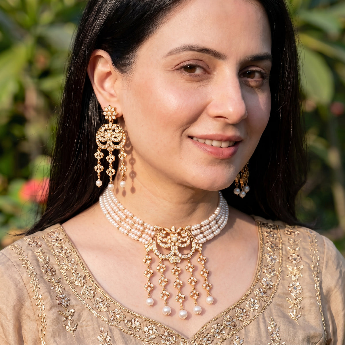 Freshwater Pearl Multi-Strand Choker Set in Gold-Plated 925 Silver NS 486