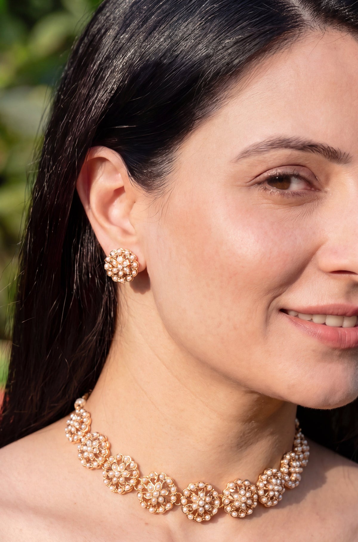 Minimal Pearl Floral Choker Set | Gold Plated Sterling Silver NS 493