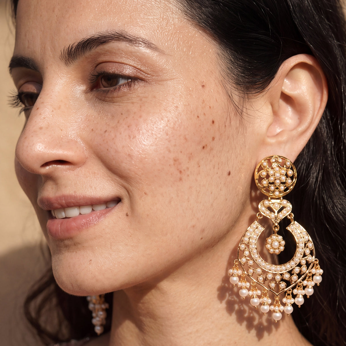 Statement Pearl Chandbali Earrings in Gold-Plated Silver ER 798
