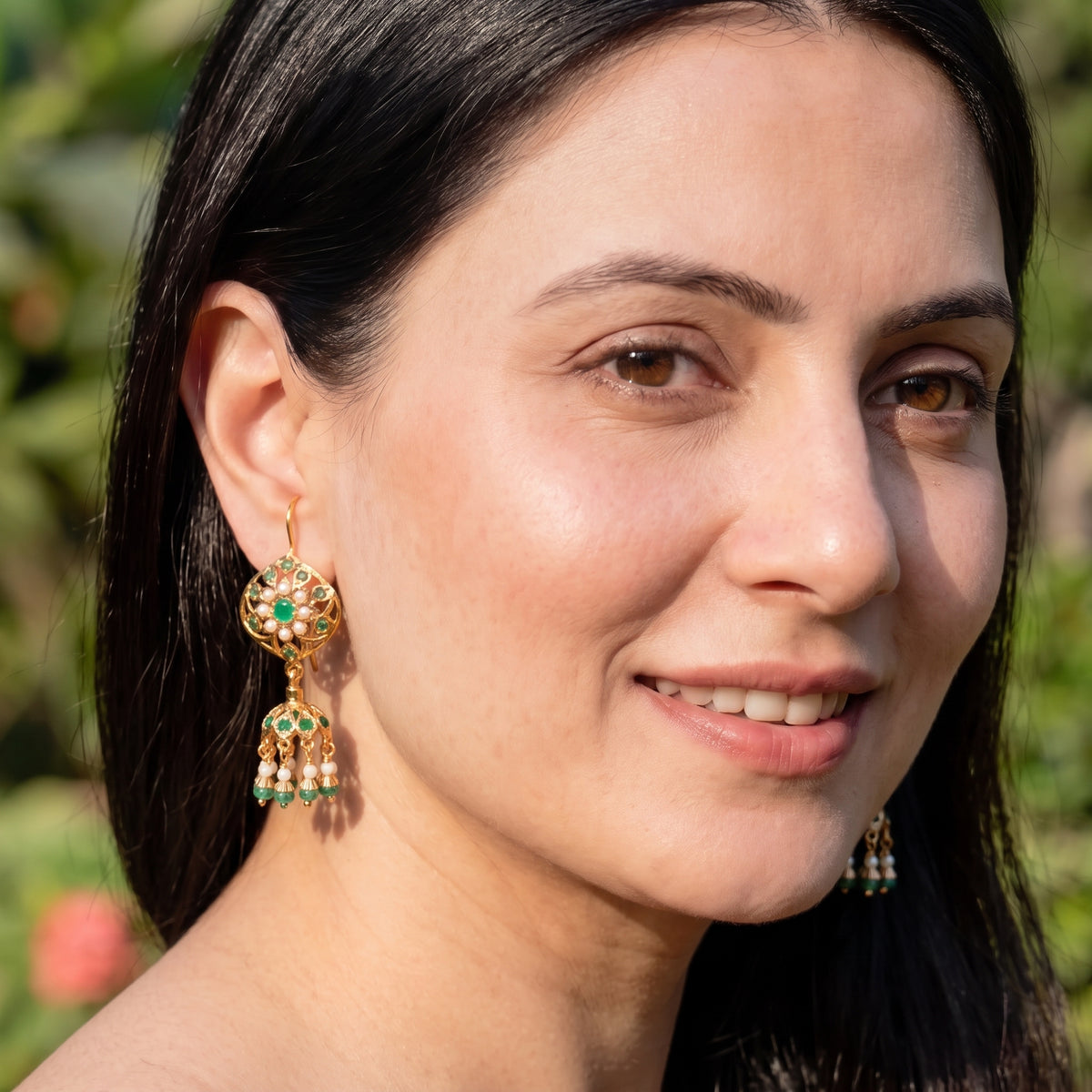 Dainty Fish-hook style Jadau Earrings | Gold Plated on Silver ER 806