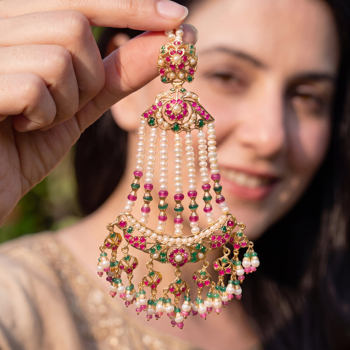 Statement Jadau Jhoomer Earrings | Gold Plated on Silver ER 819