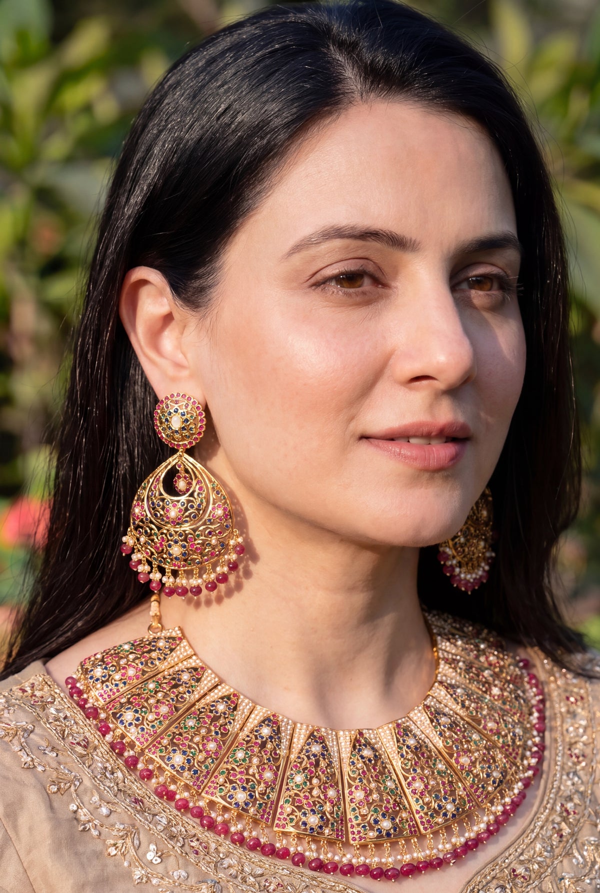 Bridal Wear Jadau Guluband with Multicolored Stones & Pearls | Gold Plated on Silver NS 507