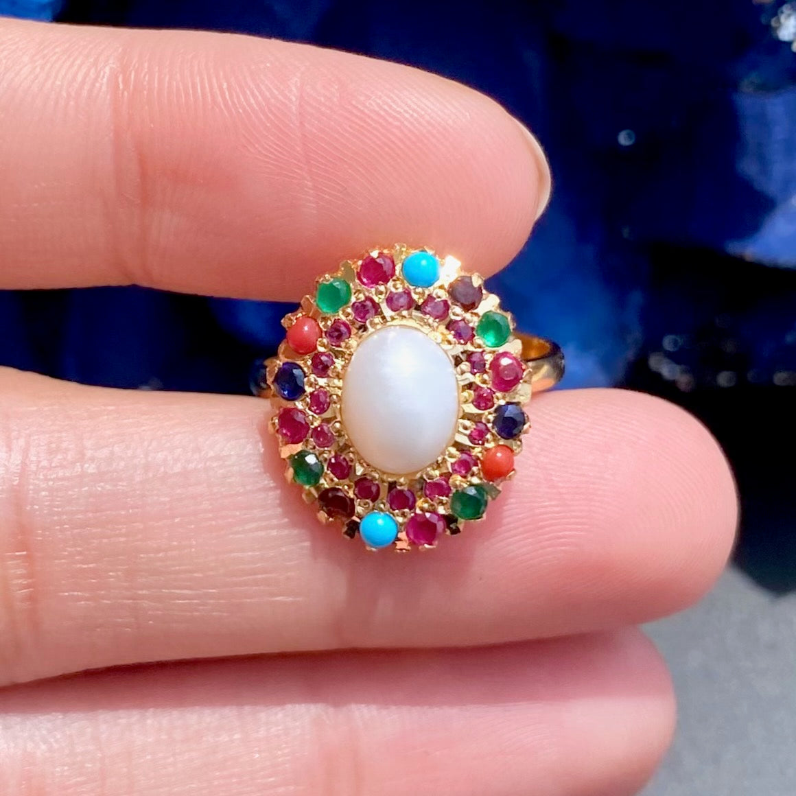 Unique Navratna Ring for Ladies | Gold Plated on Silver LR 096