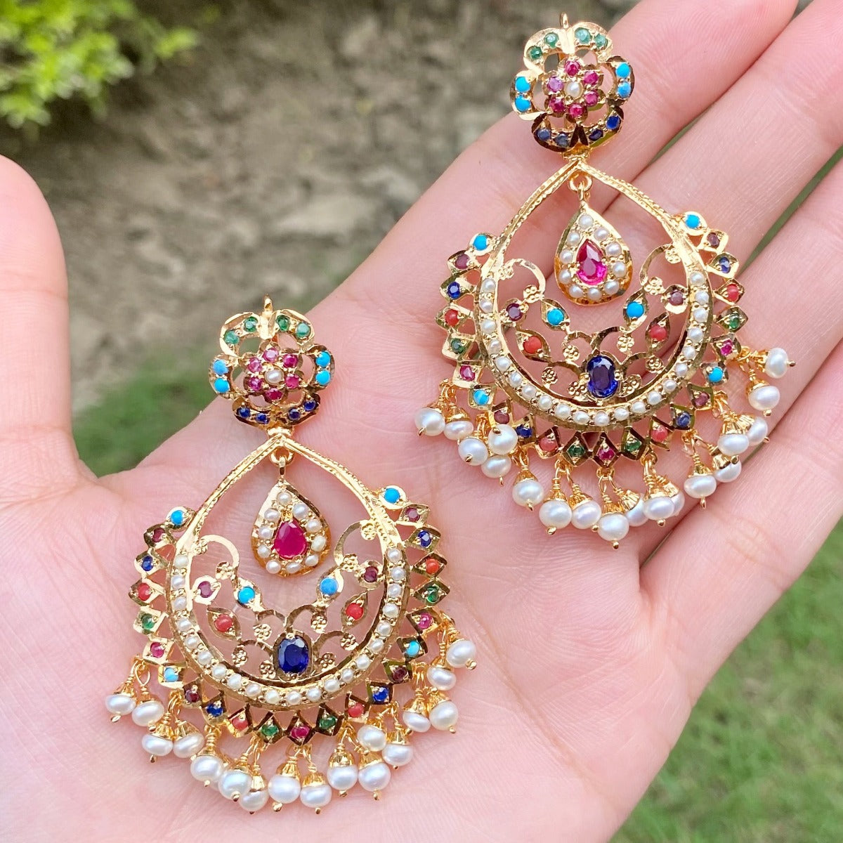 navratna chandbali earrings
