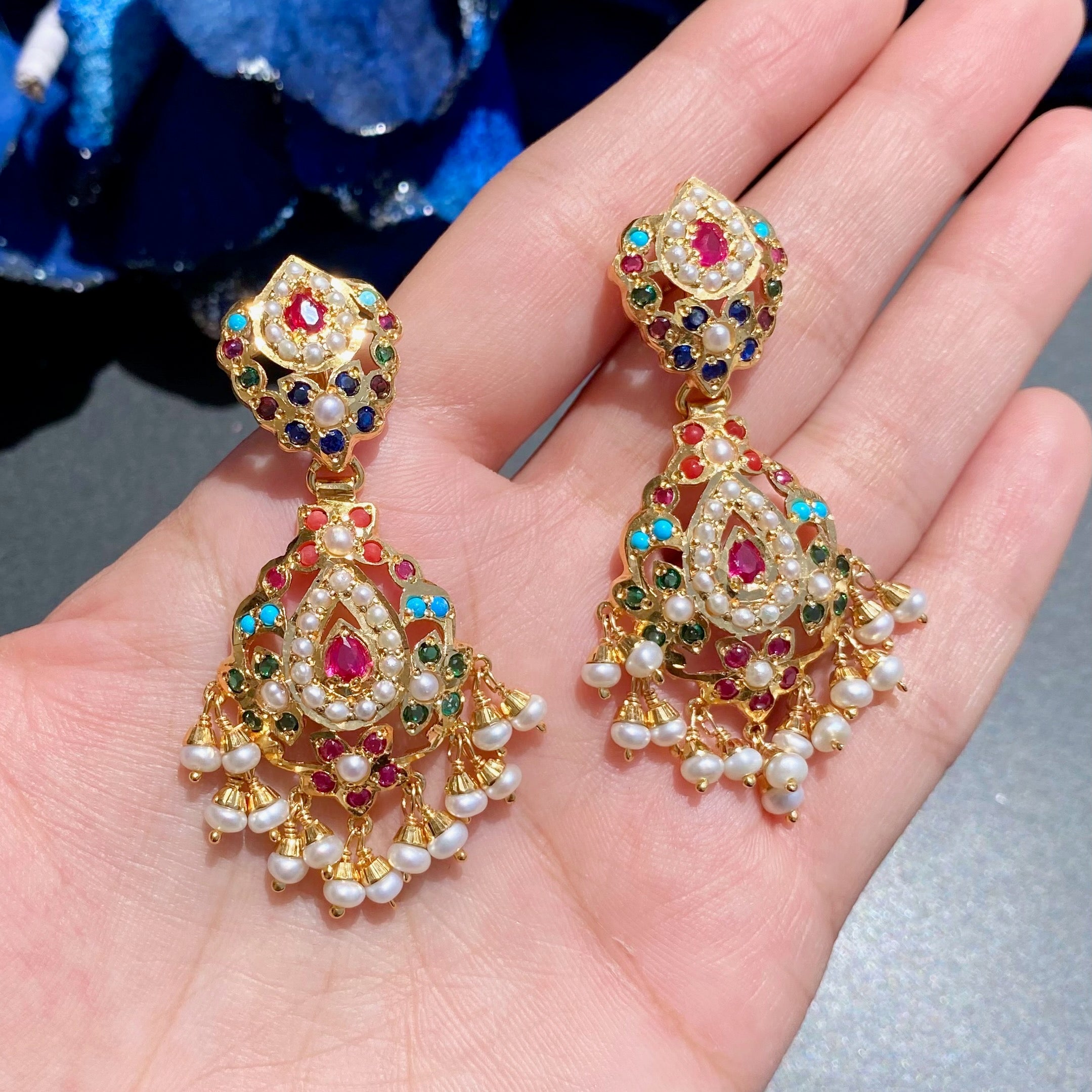 Elegant and Sober Navaratna Necklace Set | Gold Plated Jadau Jewelry on Silver