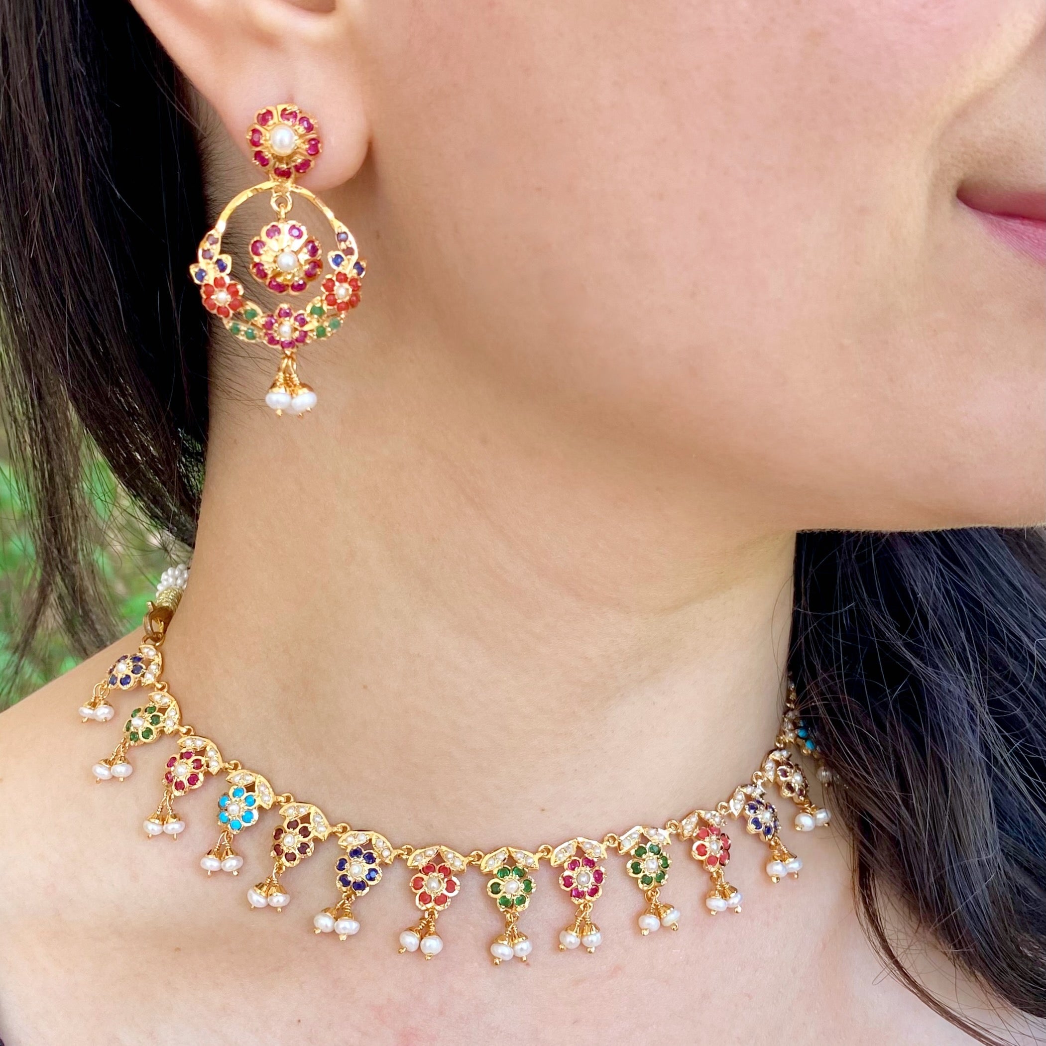delicate navratna necklace set