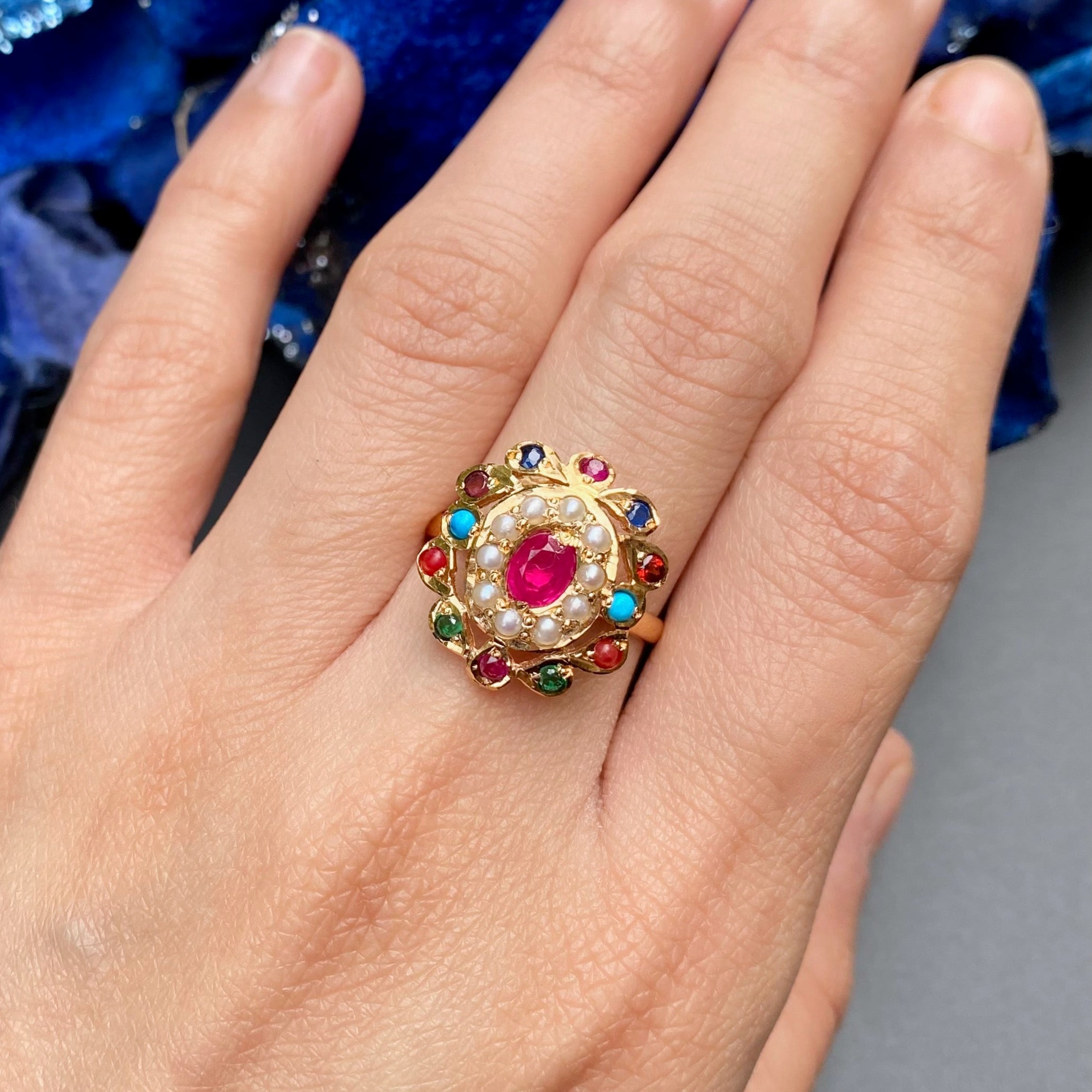 navratna ring for women on silver