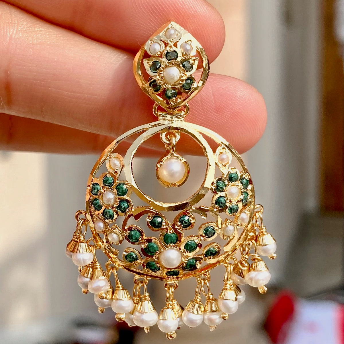 Small Jadau Chandbali in Emerald Green Colors | Gold Plated on 925 Silver ER 660