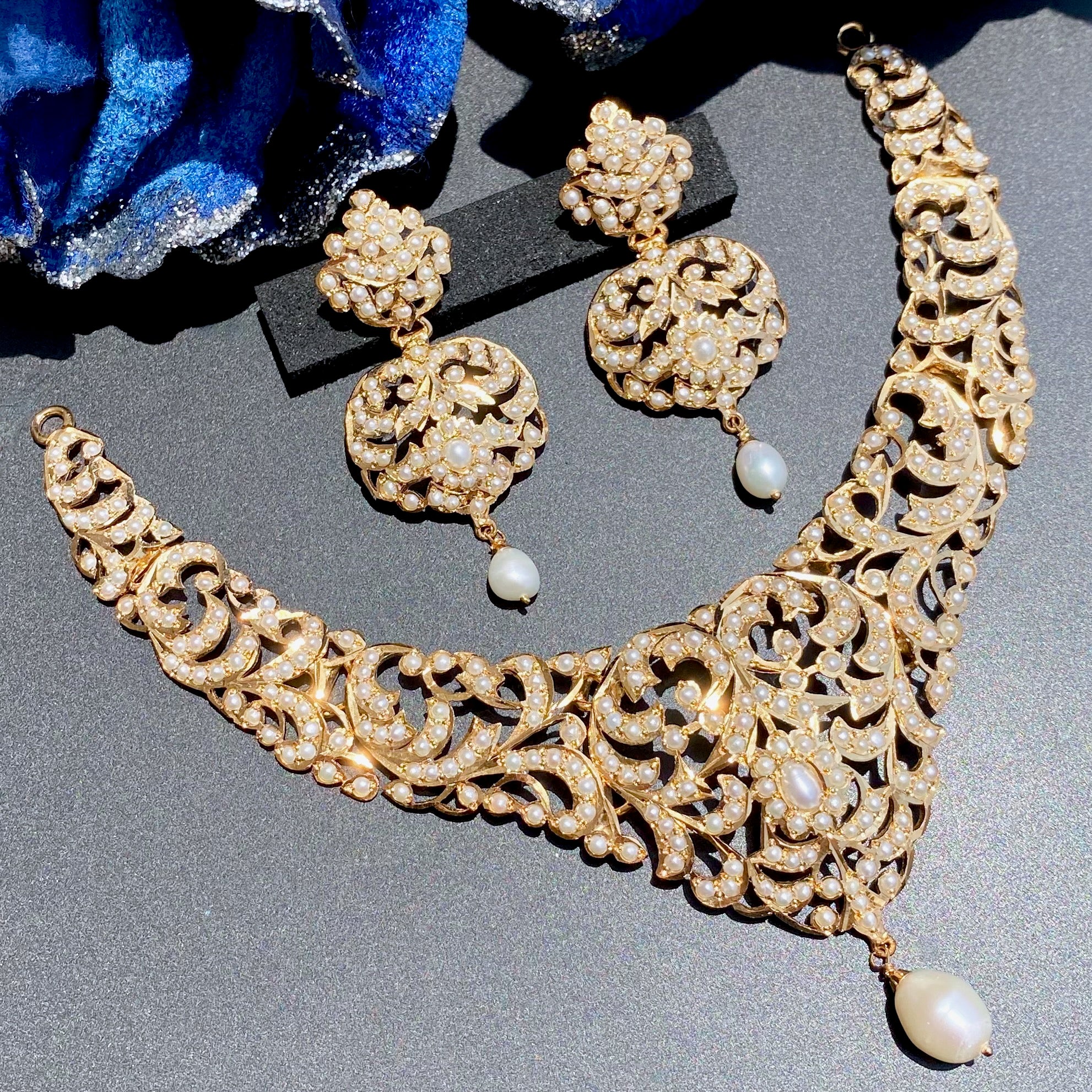 Pearl Necklace Set | Antique Design | Gold Plated on Silver NS 395