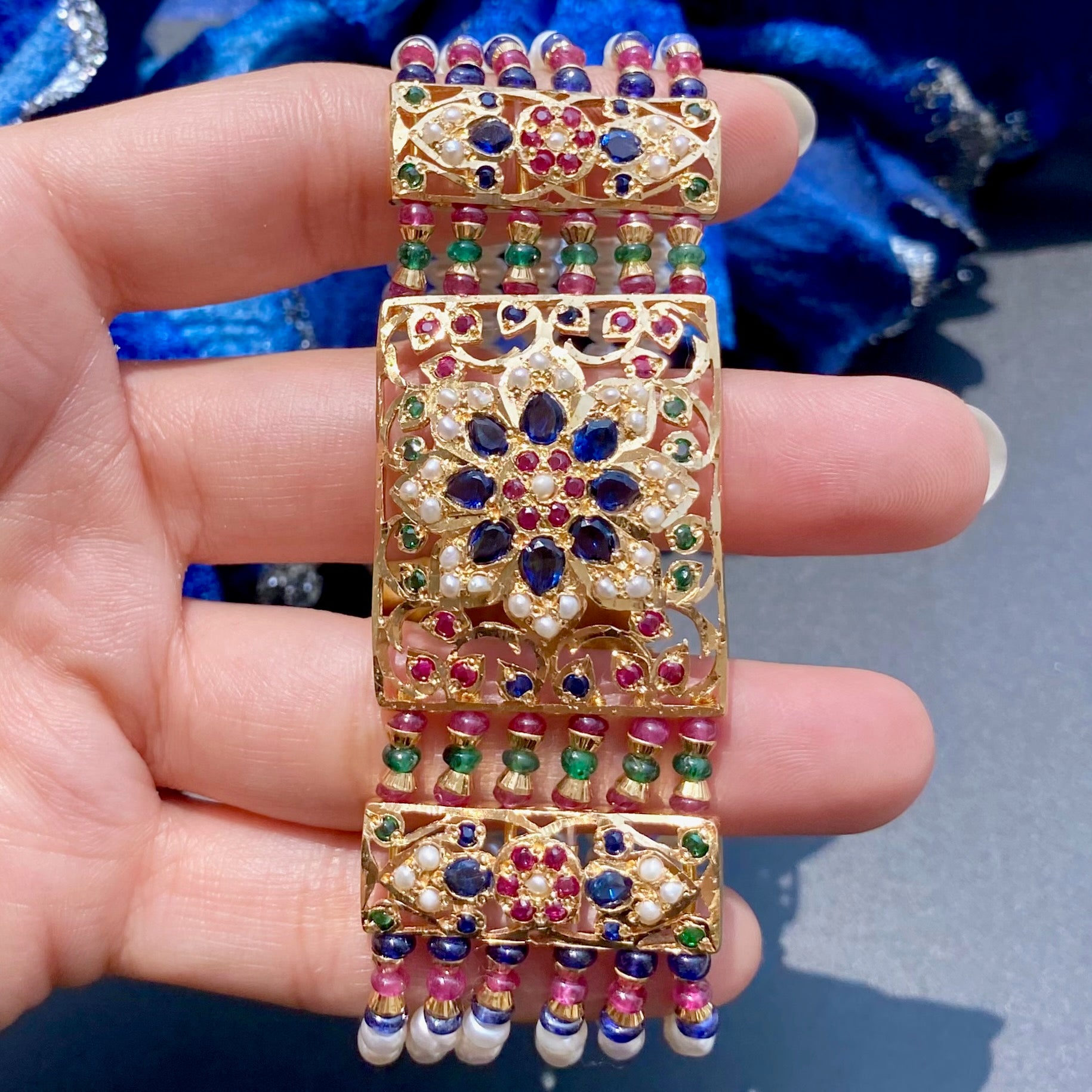 Ethnic Indian Bracelet | Gold Plated on Silver | Classic Jadau Dasti