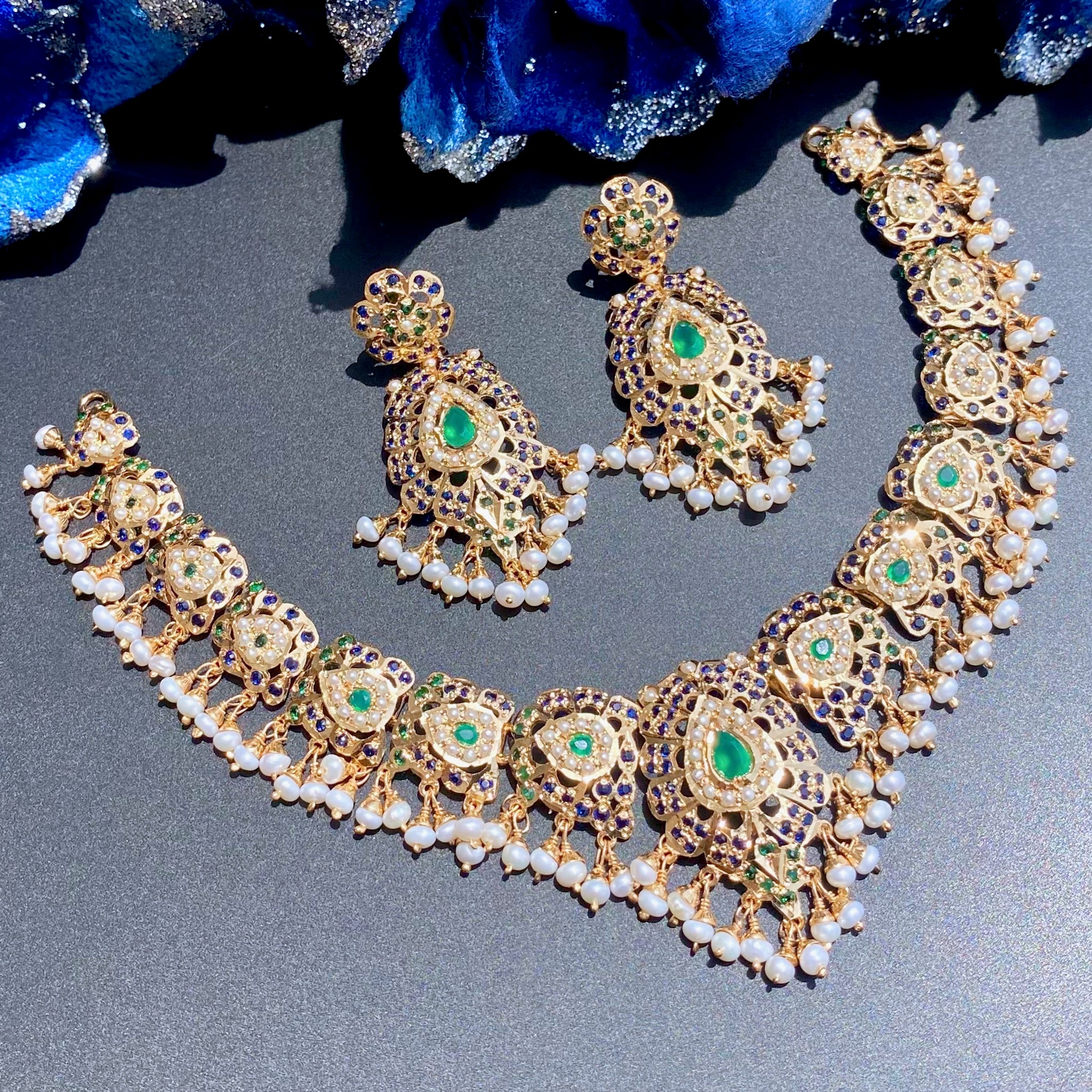 Elegant Stone Jewelry Set | Gold Plated Fashion Necklace Set | 925 Silver NS 379