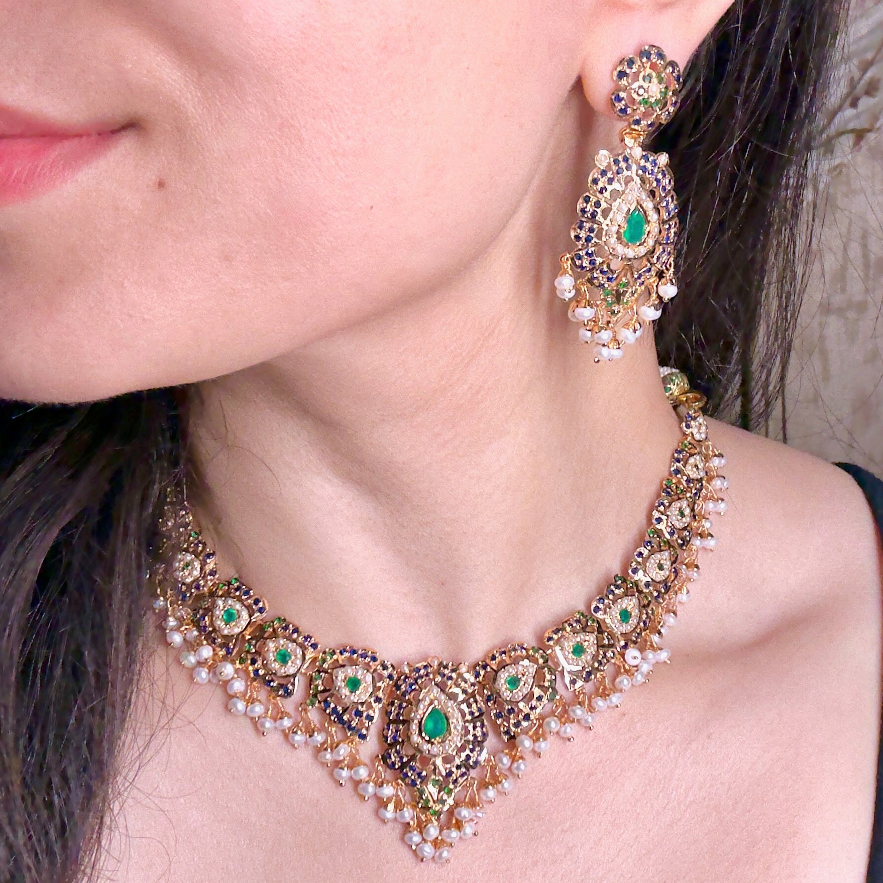 Elegant Stone Jewelry Set | Gold Plated Fashion Necklace Set | 925 Silver NS 379