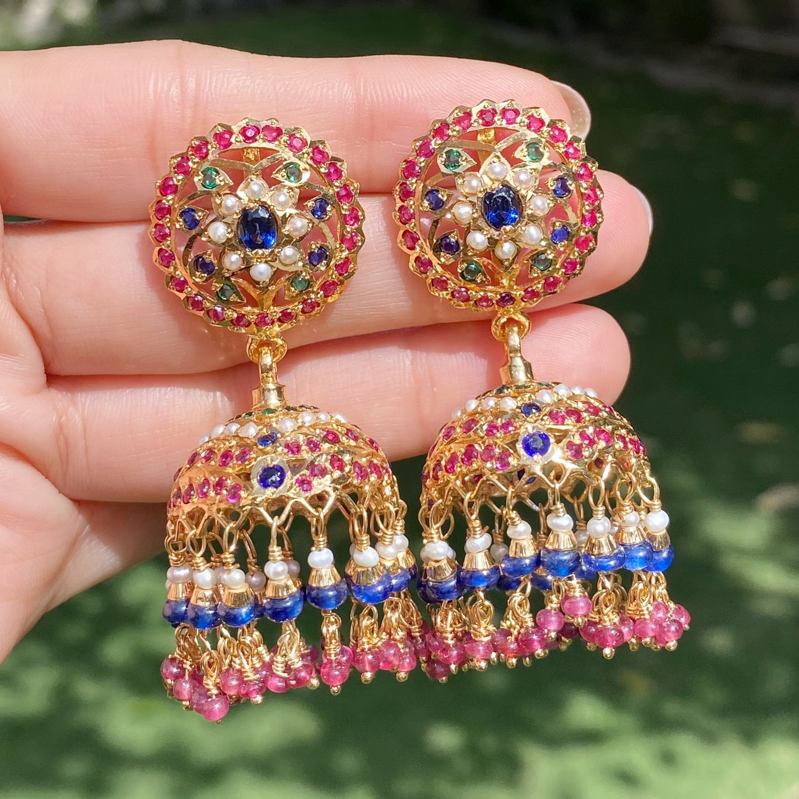 Premium Multicoloured Punjabi Jhumka Earrings | Gold Plated on Silver ER 579