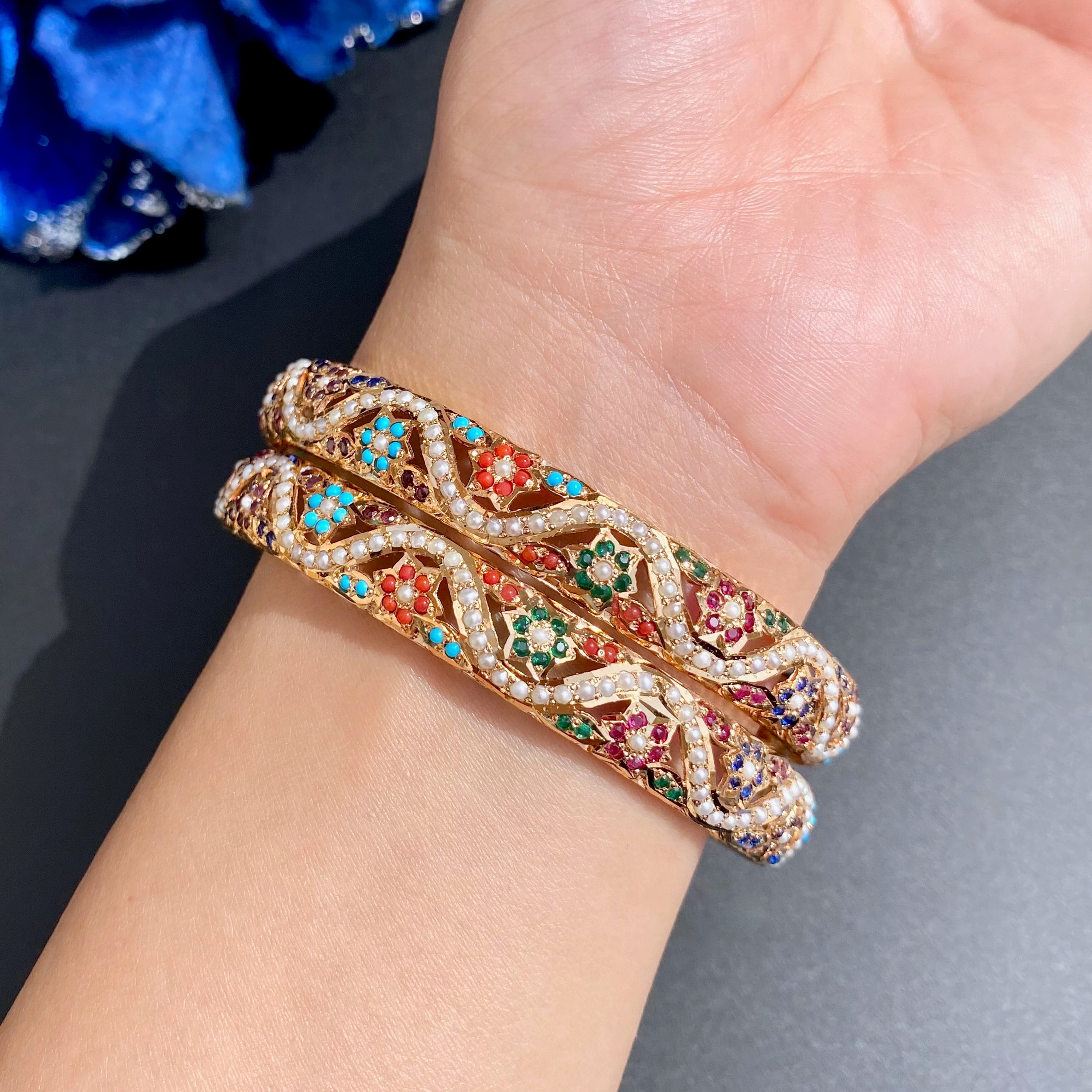 Navratna Bangles For Women | Gold Plated on Sterling Silver BG 060