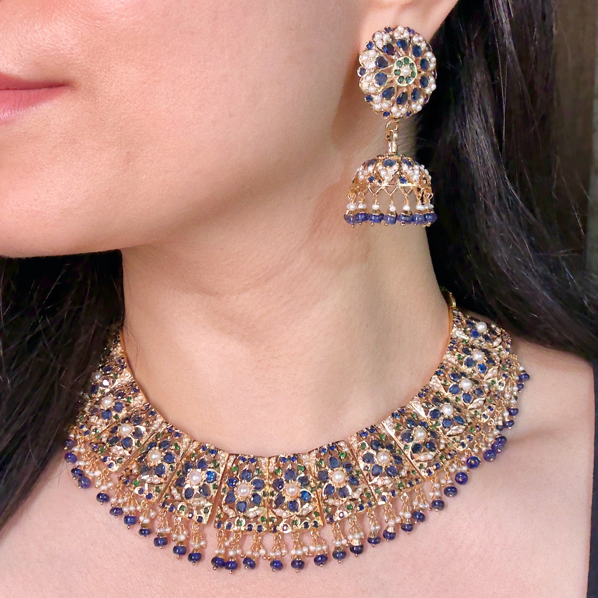 Alluring Jadau Necklace with Jhumka Earrings | Gold Plated on Silver NS 400