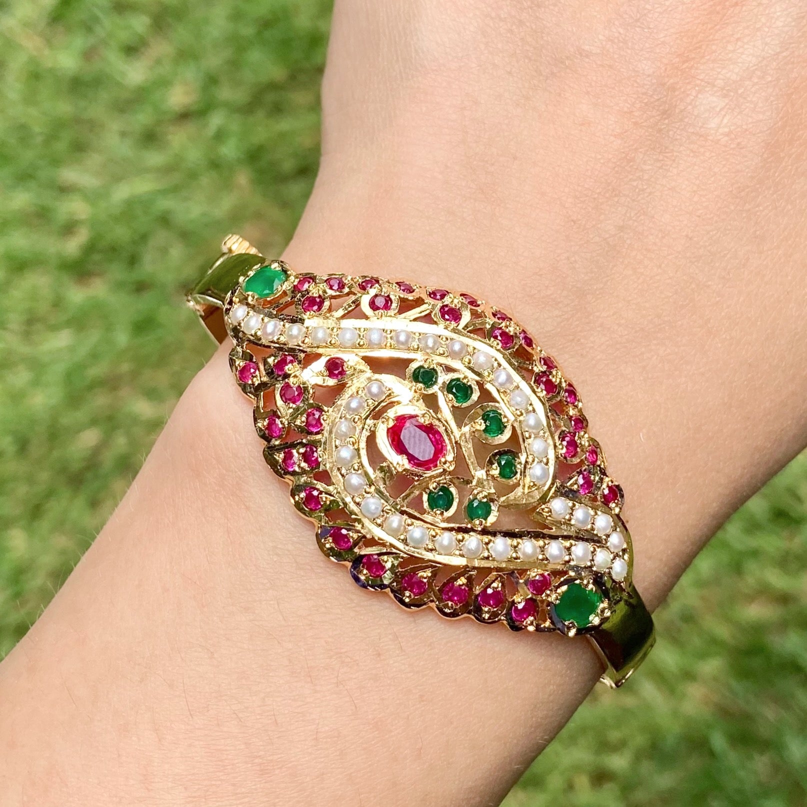 Ruby Emerald Bracelet on Silver | Traditional Indian Jadau Craft