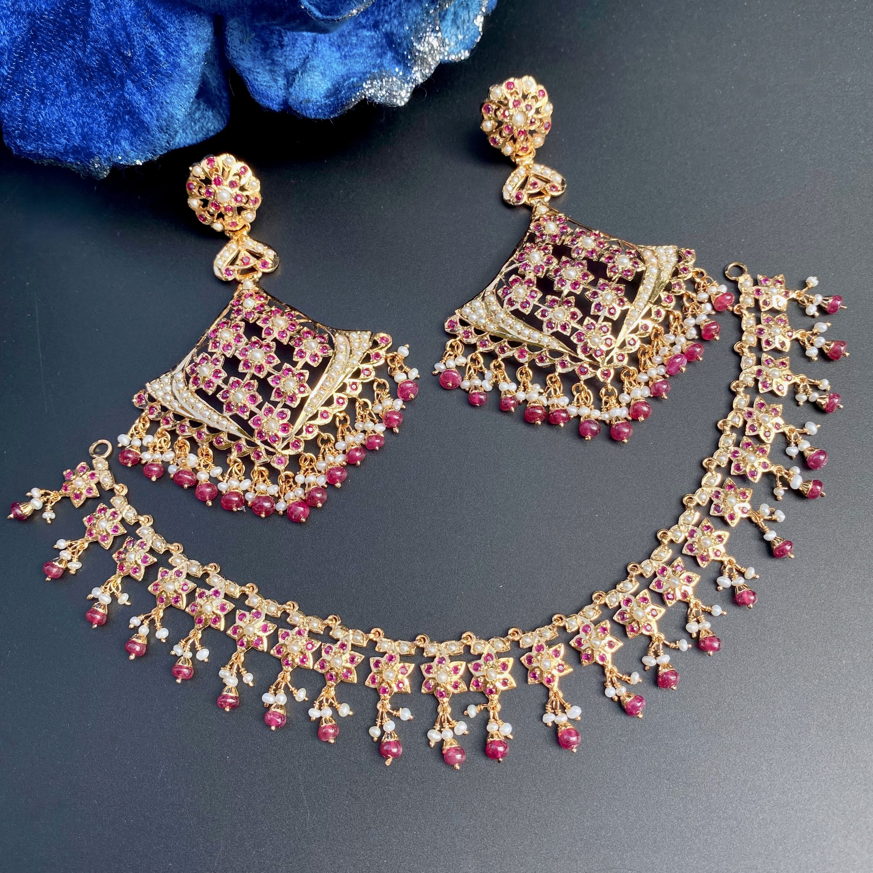 gold plated ruby necklace set