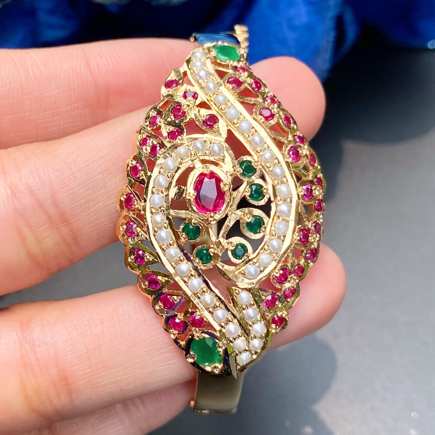Ruby Emerald Bracelet on Silver | Traditional Indian Jadau Craft