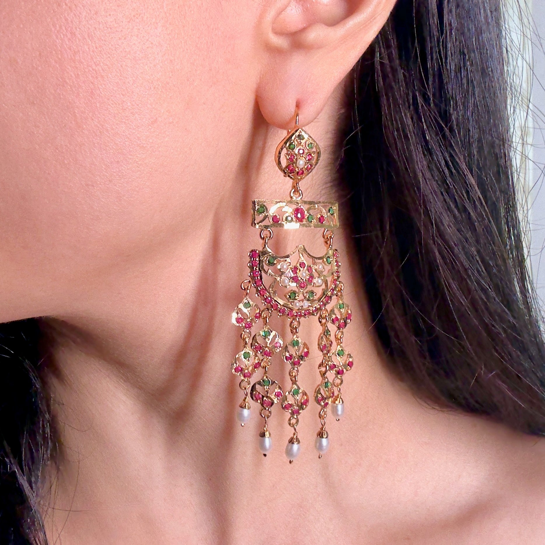 Ethnic Indian Earrings | Stone Studded on Gold Plated on Silver ER 780