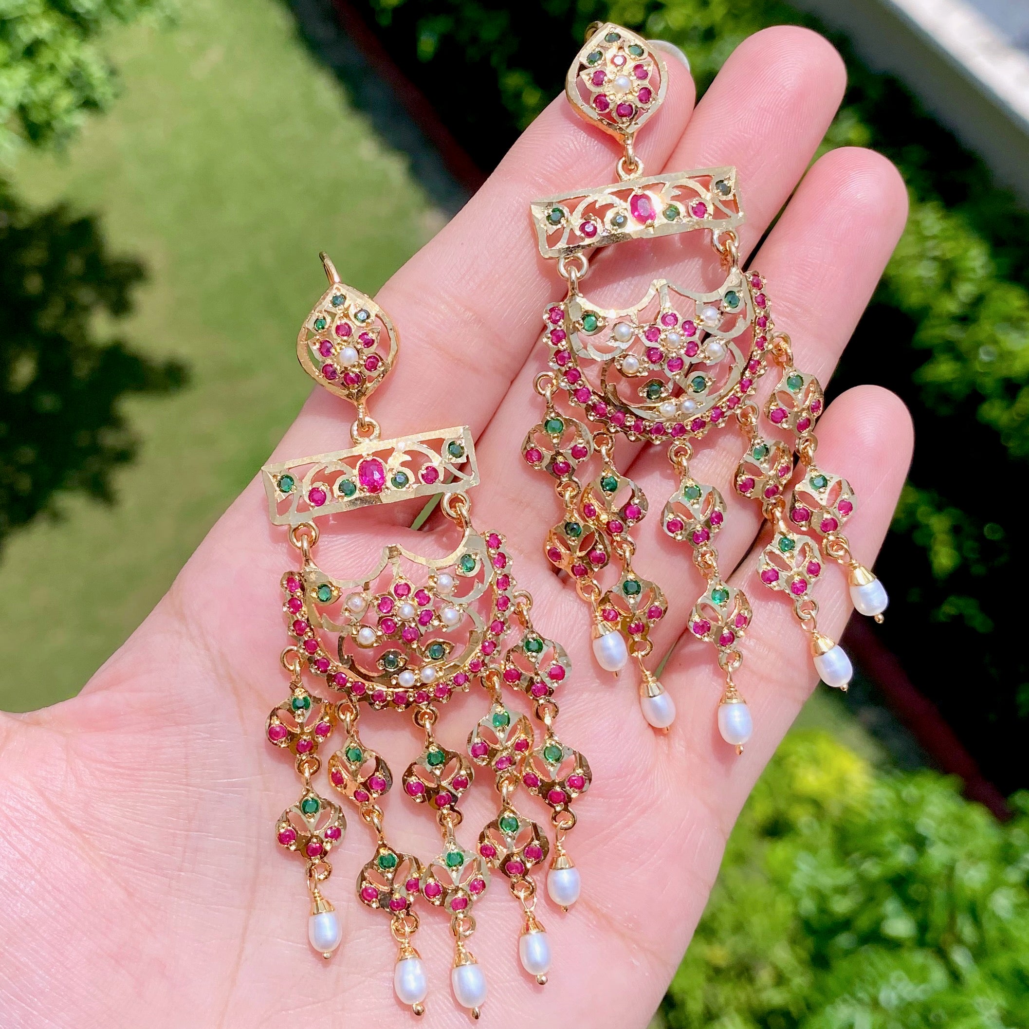 Ethnic Indian Earrings | Stone Studded on Gold Plated on Silver ER 780