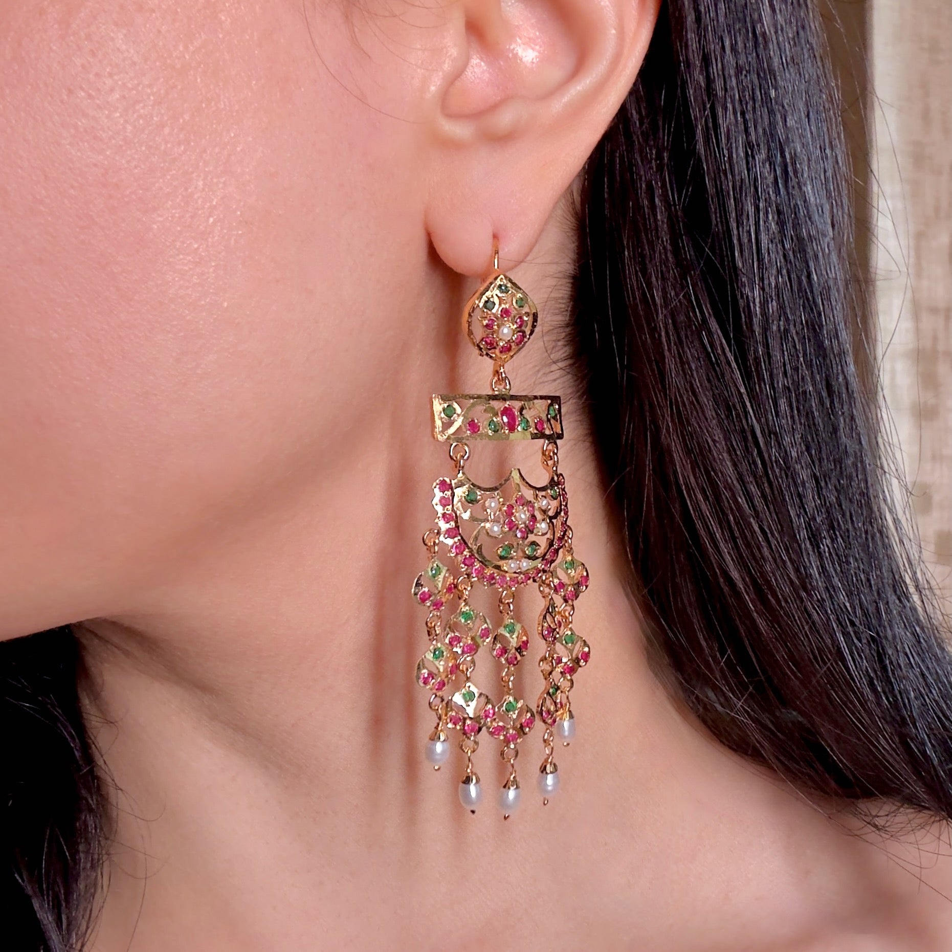 Ethnic Indian Earrings | Stone Studded on Gold Plated on Silver ER 780