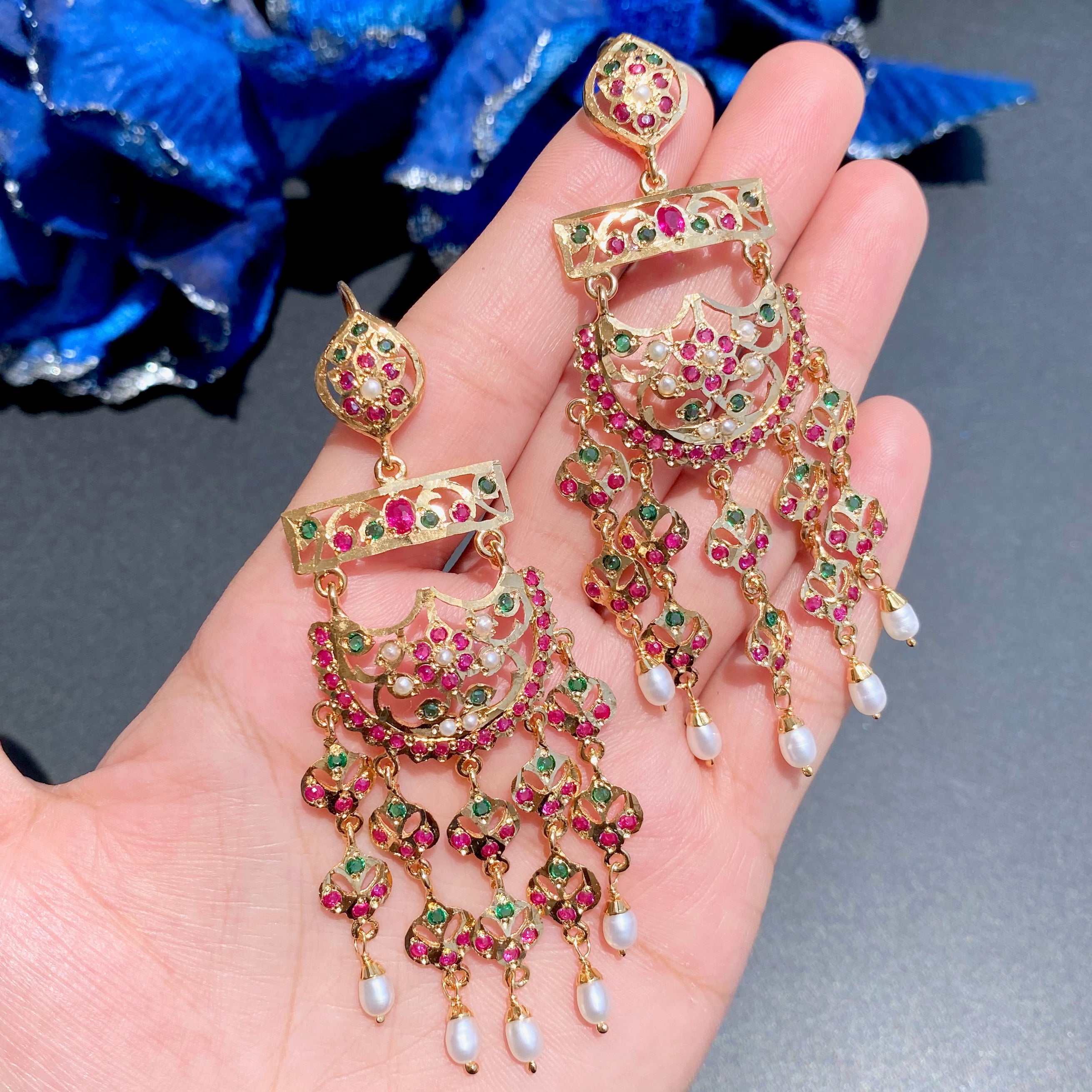 Ethnic Indian Earrings | Stone Studded on Gold Plated on Silver ER 780