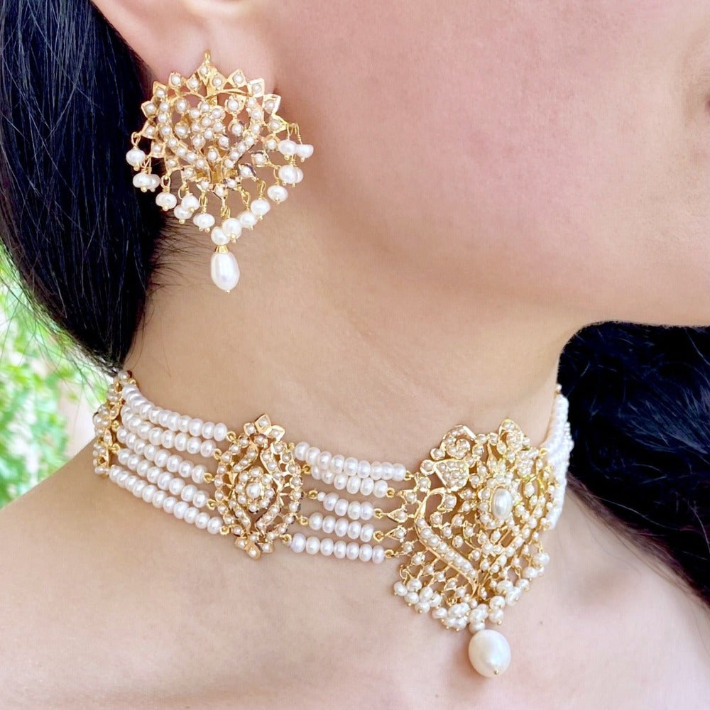 22 carat Gold Choker Set | Freshwater Pearls | Festive Wear GNS 126