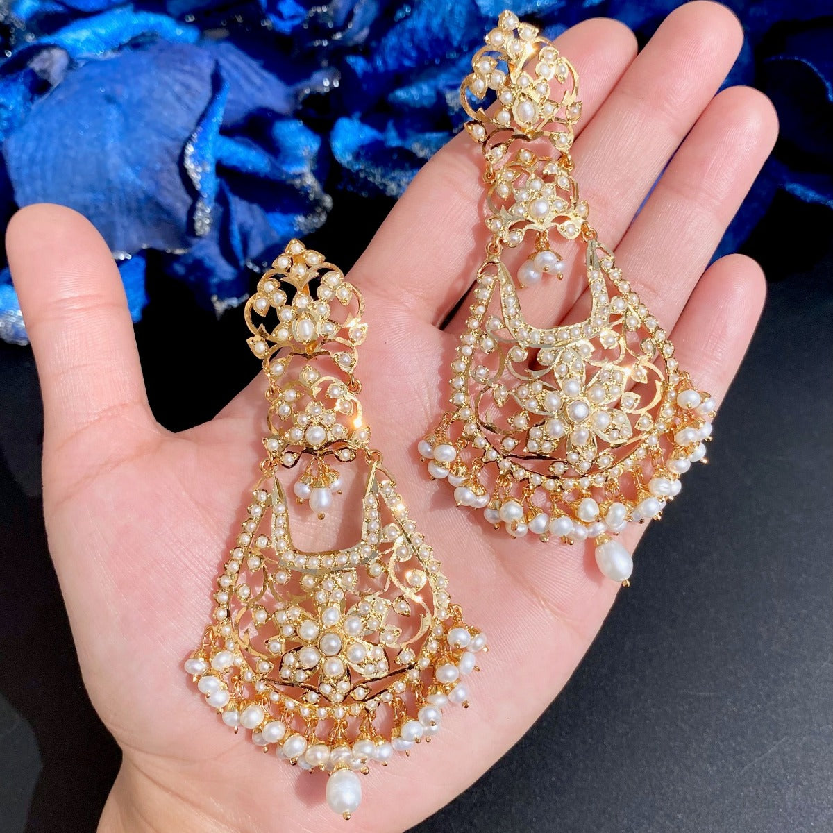 Pearl Earrings | Statement Danglers on Gold Plated Silver ER 434