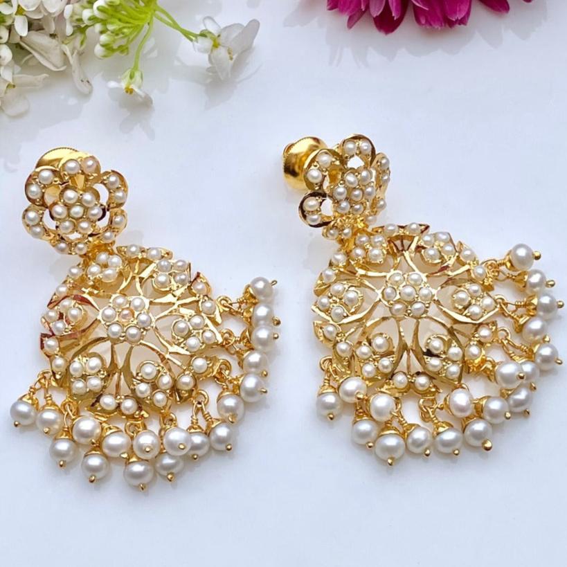 Hyderabadi Pearl Earrings on Silver with Gold Plating | Sober & Classy Design ER 033