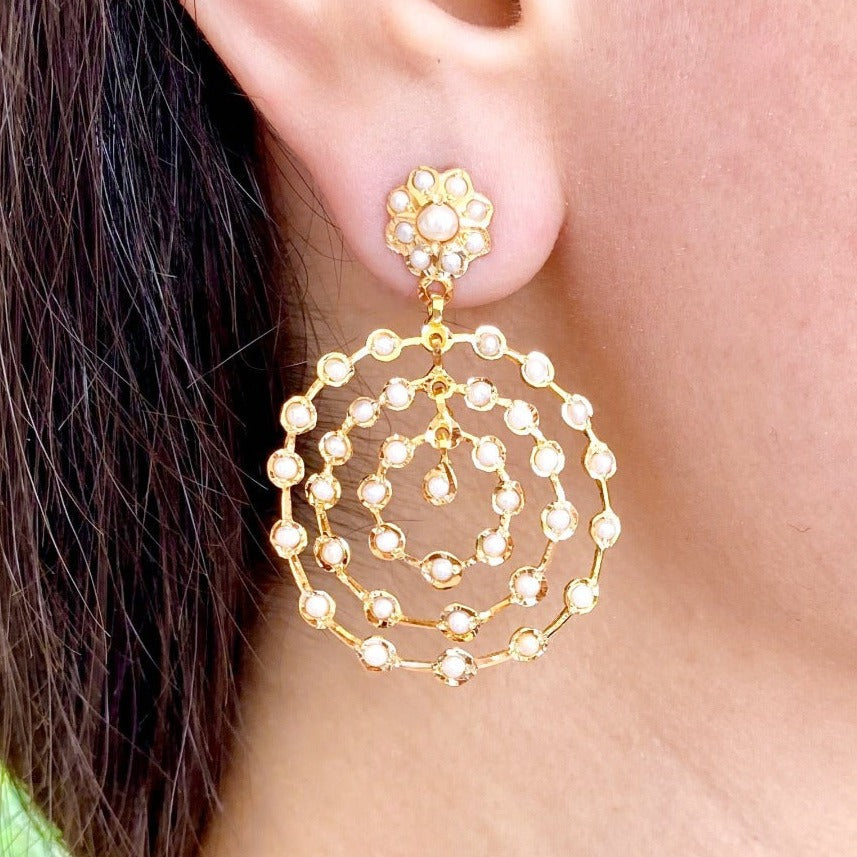 Pearl Hoop Earrings Contemporary Indo-Western Design 22K Gold