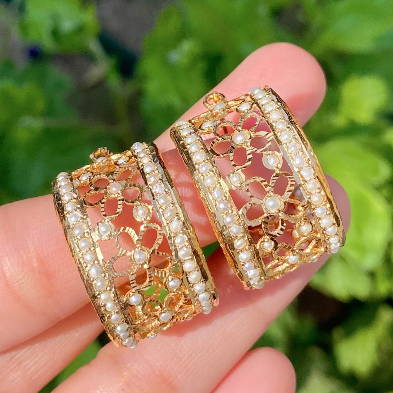 Pearl Hoops in Gold Plated Silver | Pearl Bali | Intricate Jewellery For Gifting Her ER 473