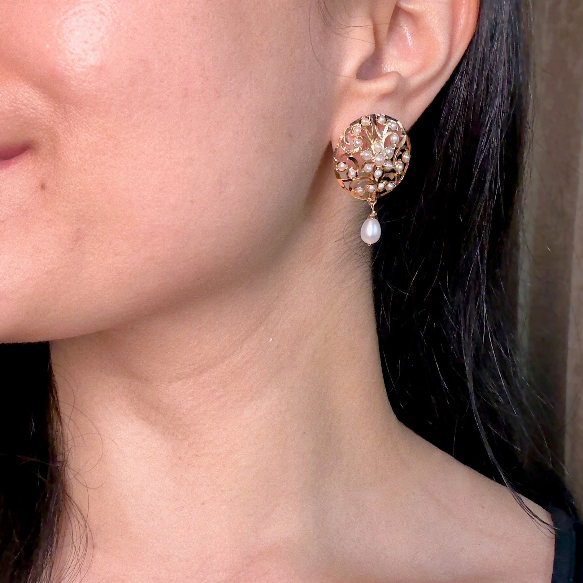 Intricate Pearl Tops For Women | Gold Plated on Silver | Real Freshwater Pearl Jewelry ER 574