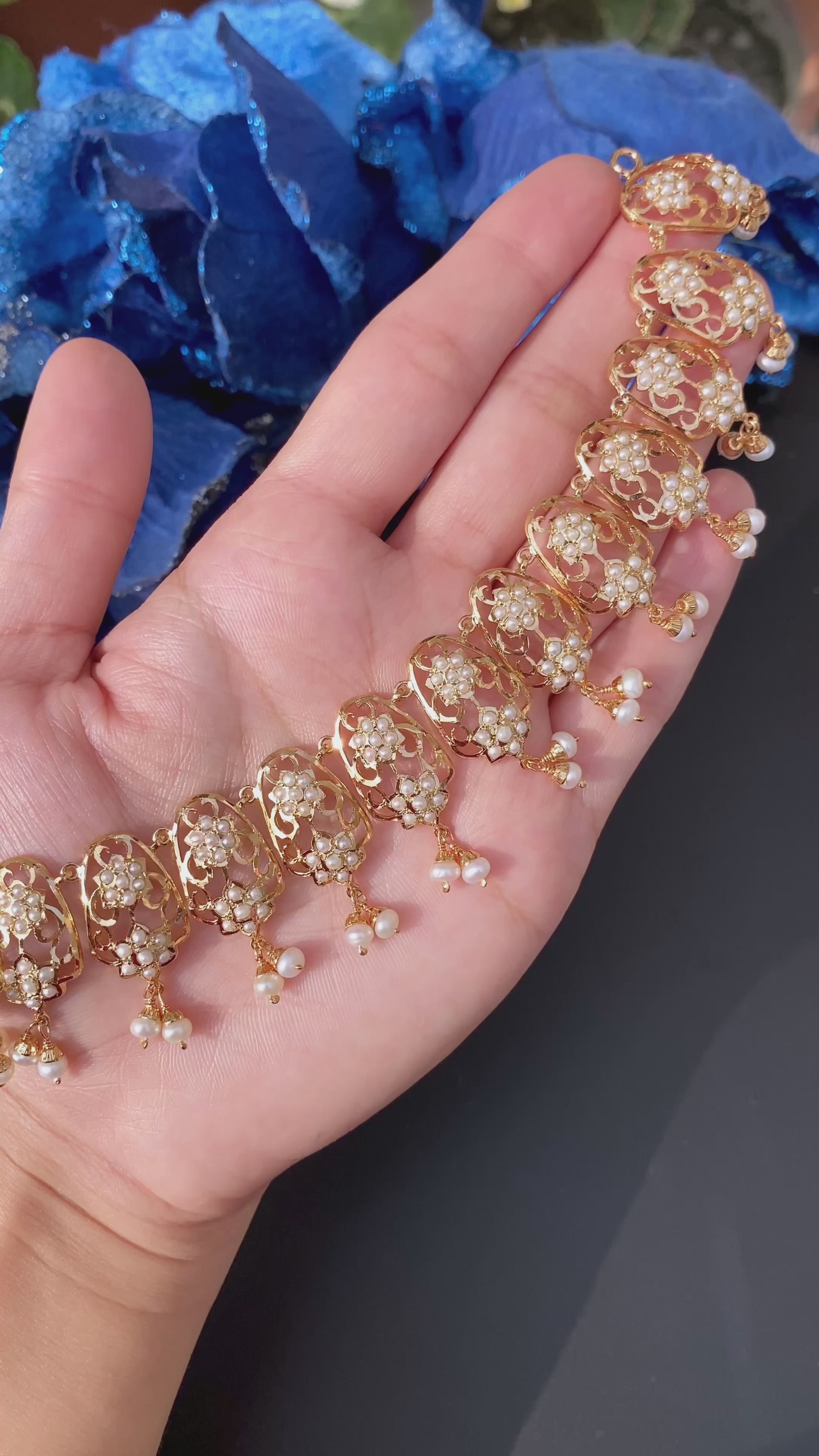 pearl necklace set on gold plated