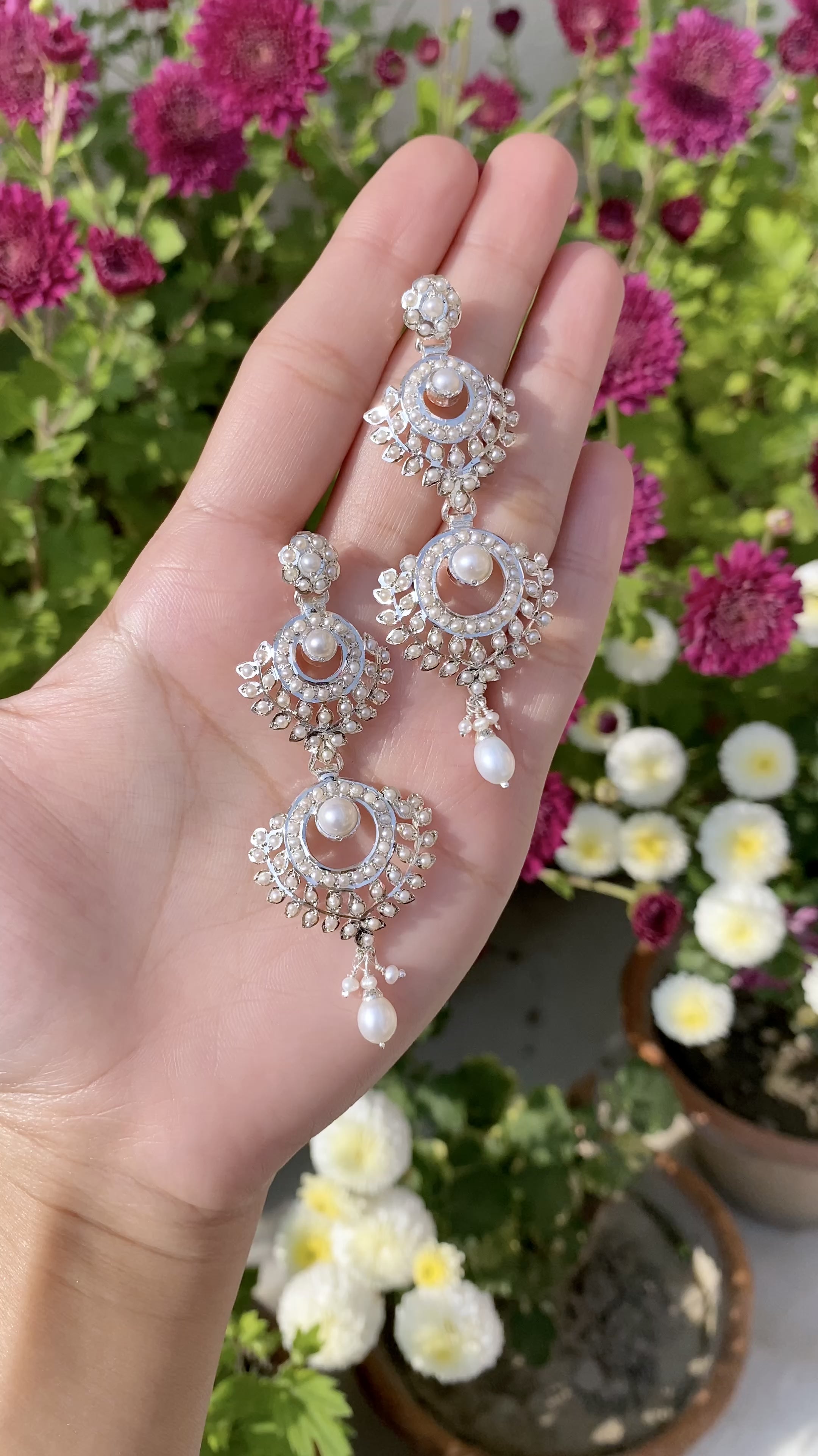 pearl danglers made in sterling silver