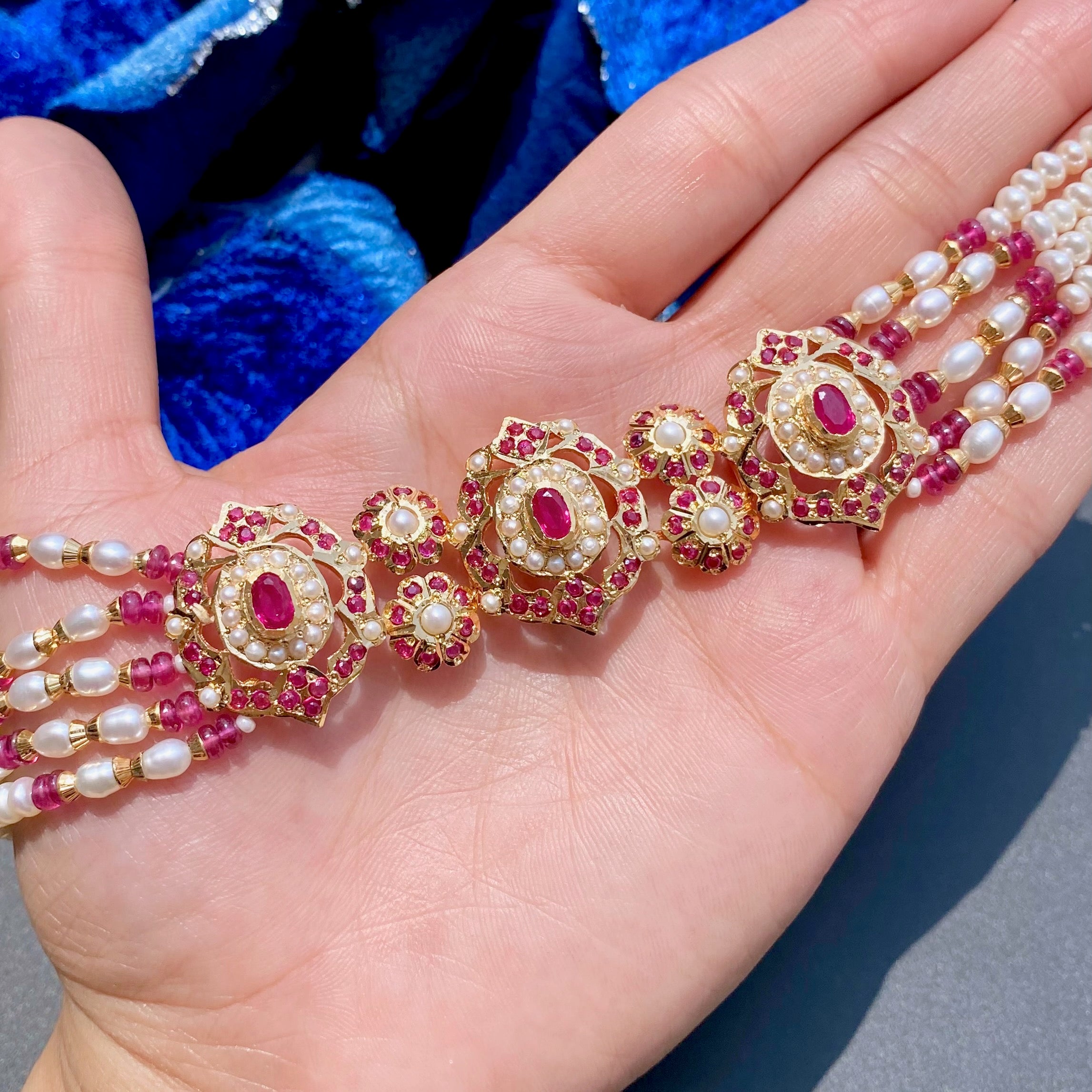 Choker Set For Women | Gold Plated on Silver | Ruby Pearl Combination NS 381