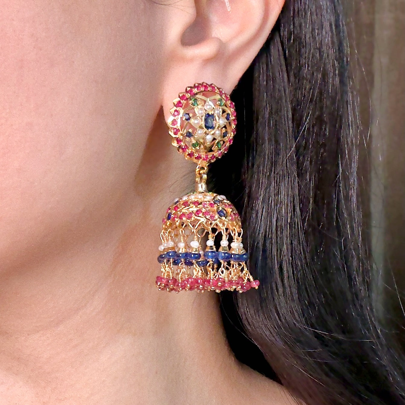 Premium Multicoloured Punjabi Jhumka Earrings | Gold Plated on Silver