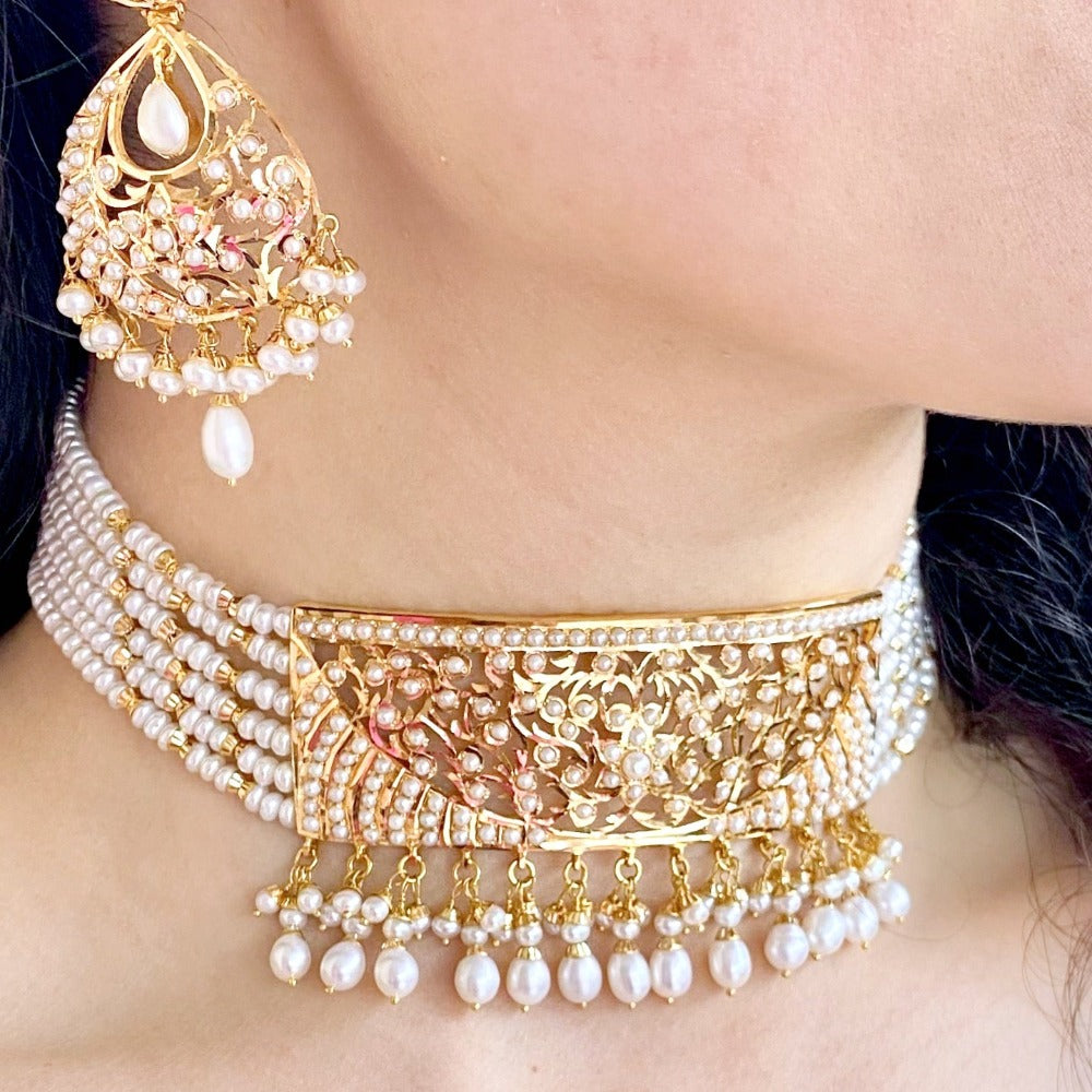 22k Gold Necklace Set Hyderabad Pearl Choker Set Online