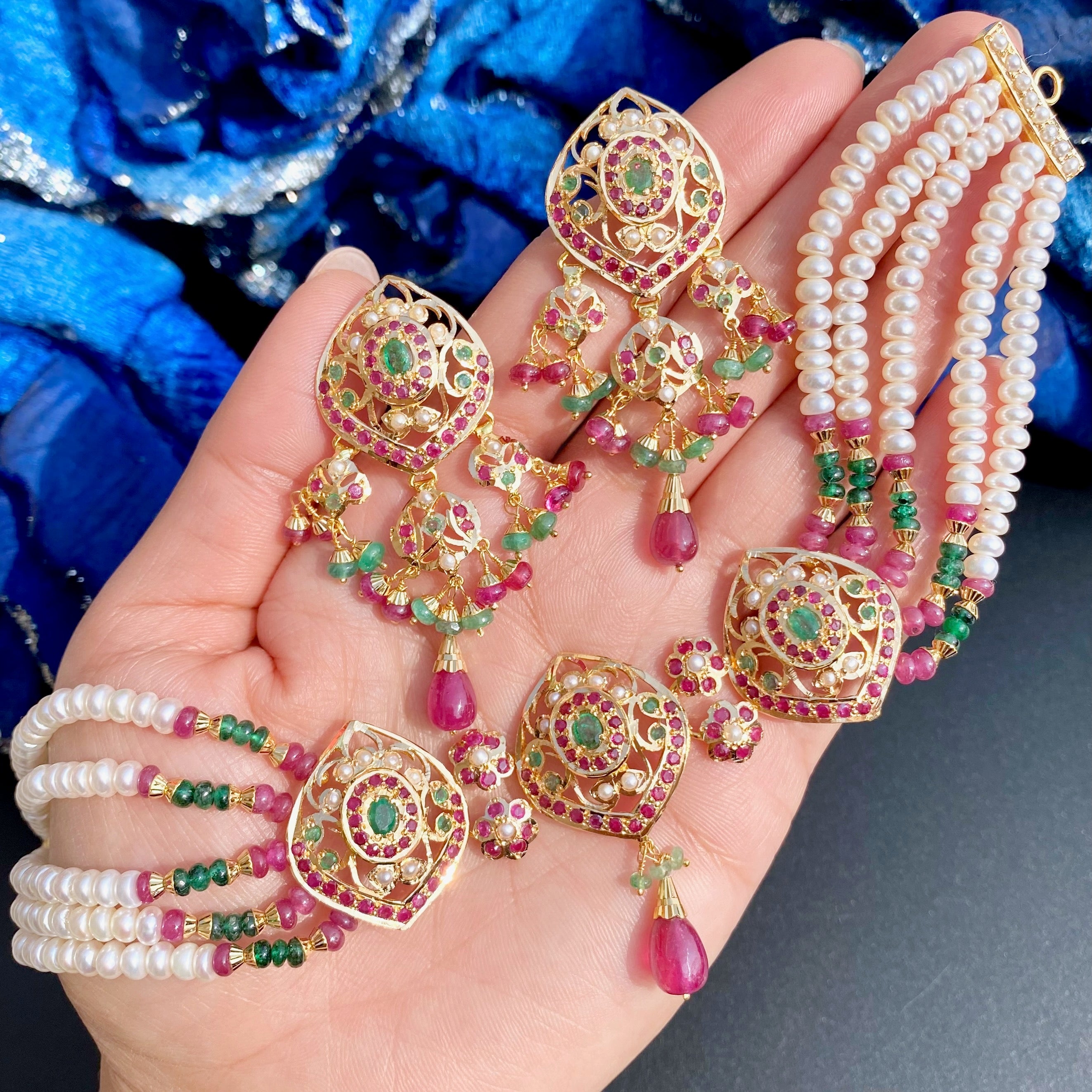 Party Wear Gold Choker Set | Precious Stones and Pearls Studded | Traditional Indian Gold Jewelry GNS 238