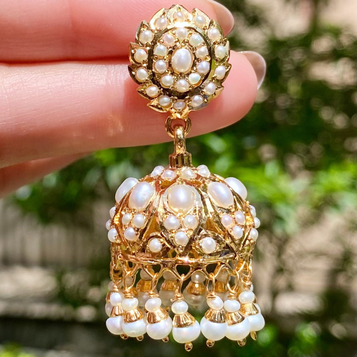 pearl jhumka earrings on silver