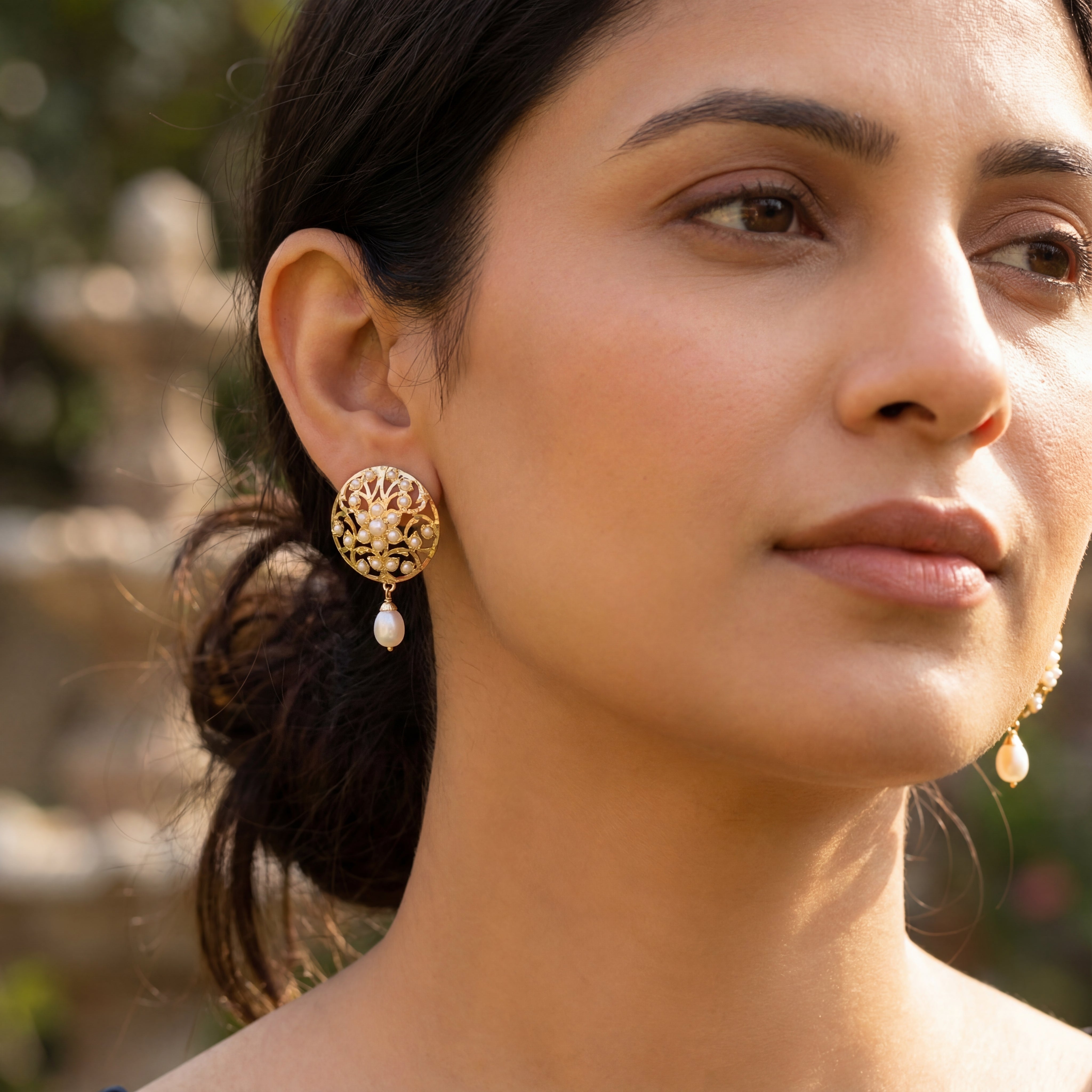 Intricate Pearl Tops For Women | Gold Plated on Silver | Real Freshwater Pearl Jewelry ER 574