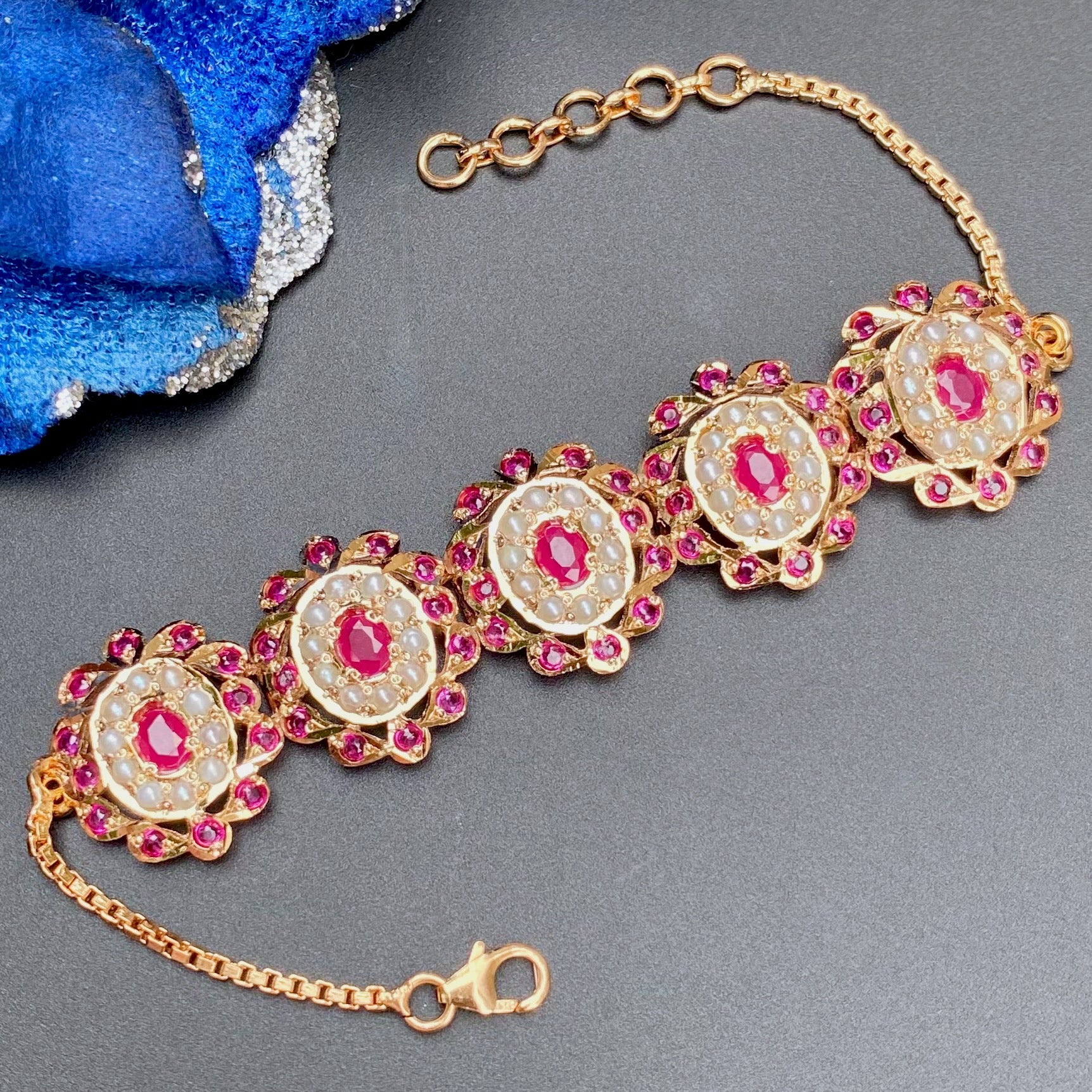 Delicate Ruby Bracelet | Gold Plated Jadau Jewelry