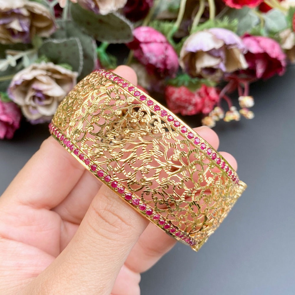 Kada Bangles Big Gold Kada Designs Ruby Kada With Ornate Jali Work